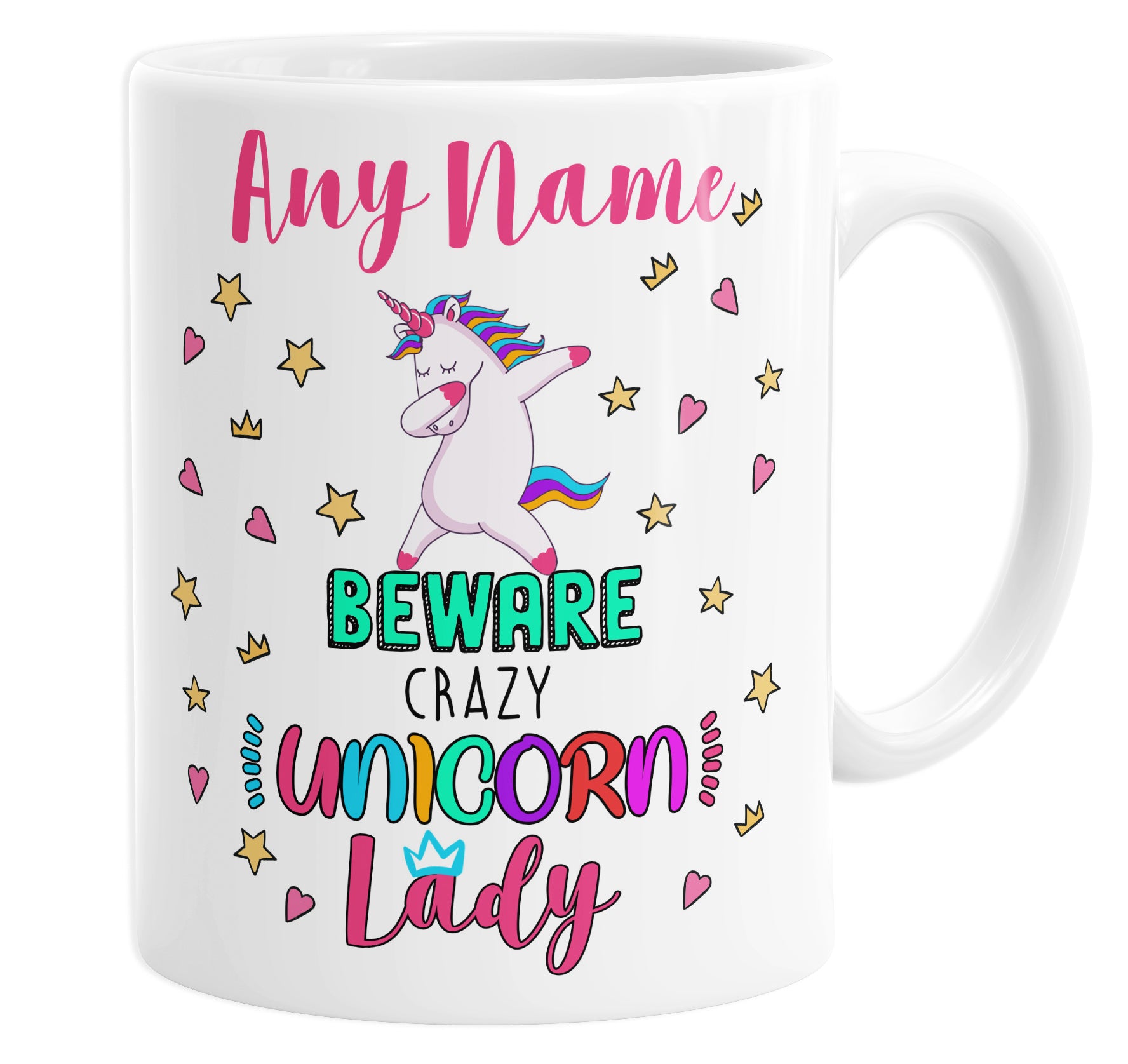 Beware Crazy Unicorn Lady Personalised Custom Name Mug