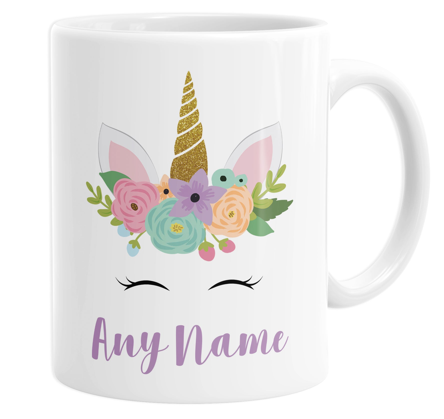 Pretty Floral Unicorn Personalised Custom Name Mug