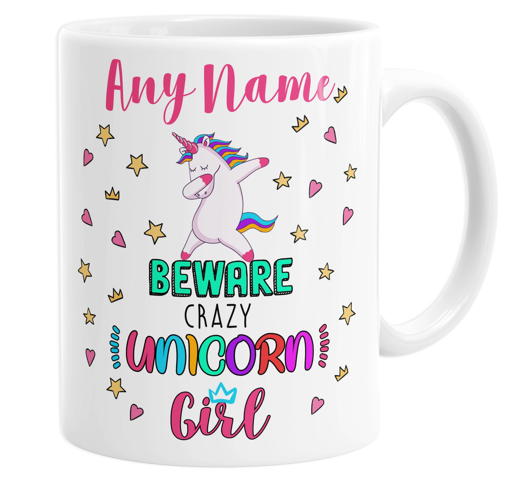 Beware Crazy Unicorn Girl Personalised Custom Name Mug