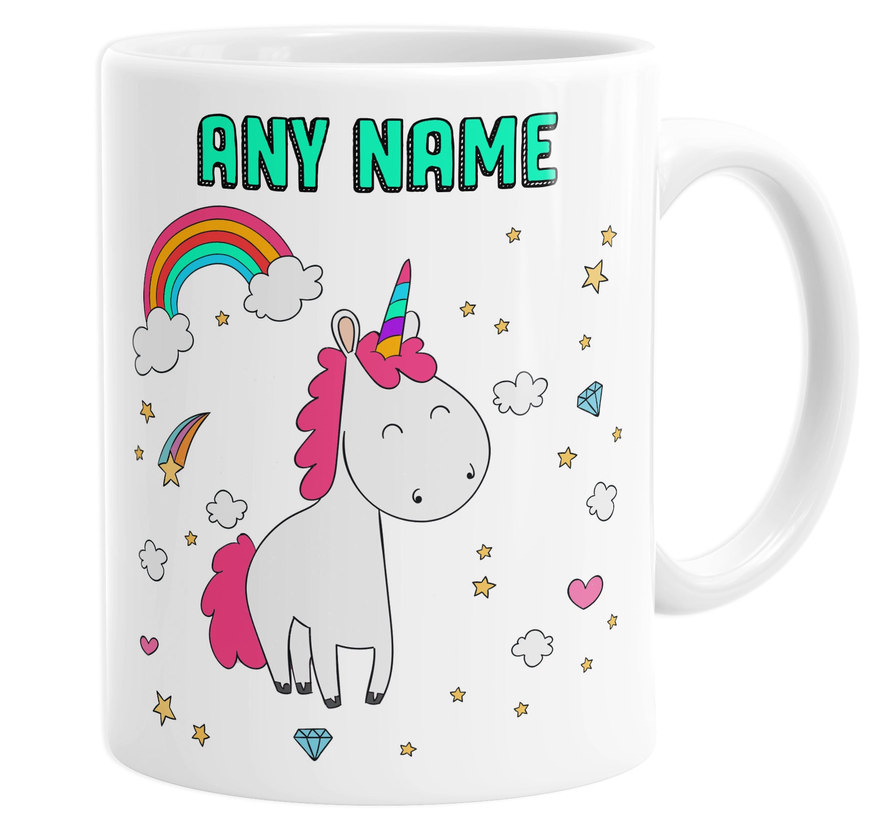 Cute Unicorn & Rainbows Personalised Custom Name Mug