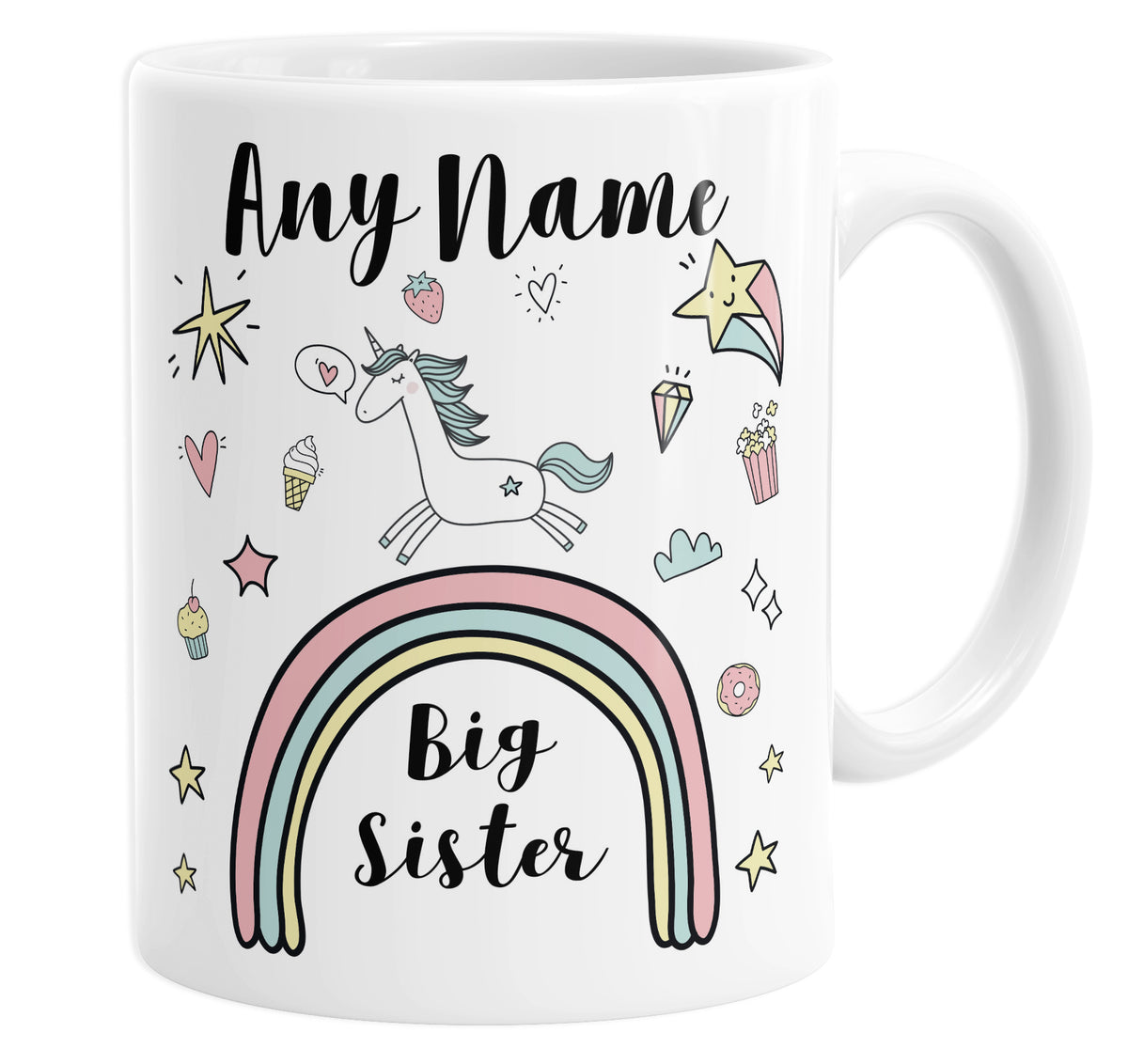 Big Sister Unicorn &amp; Rainbows Personalised Custom Name Mug