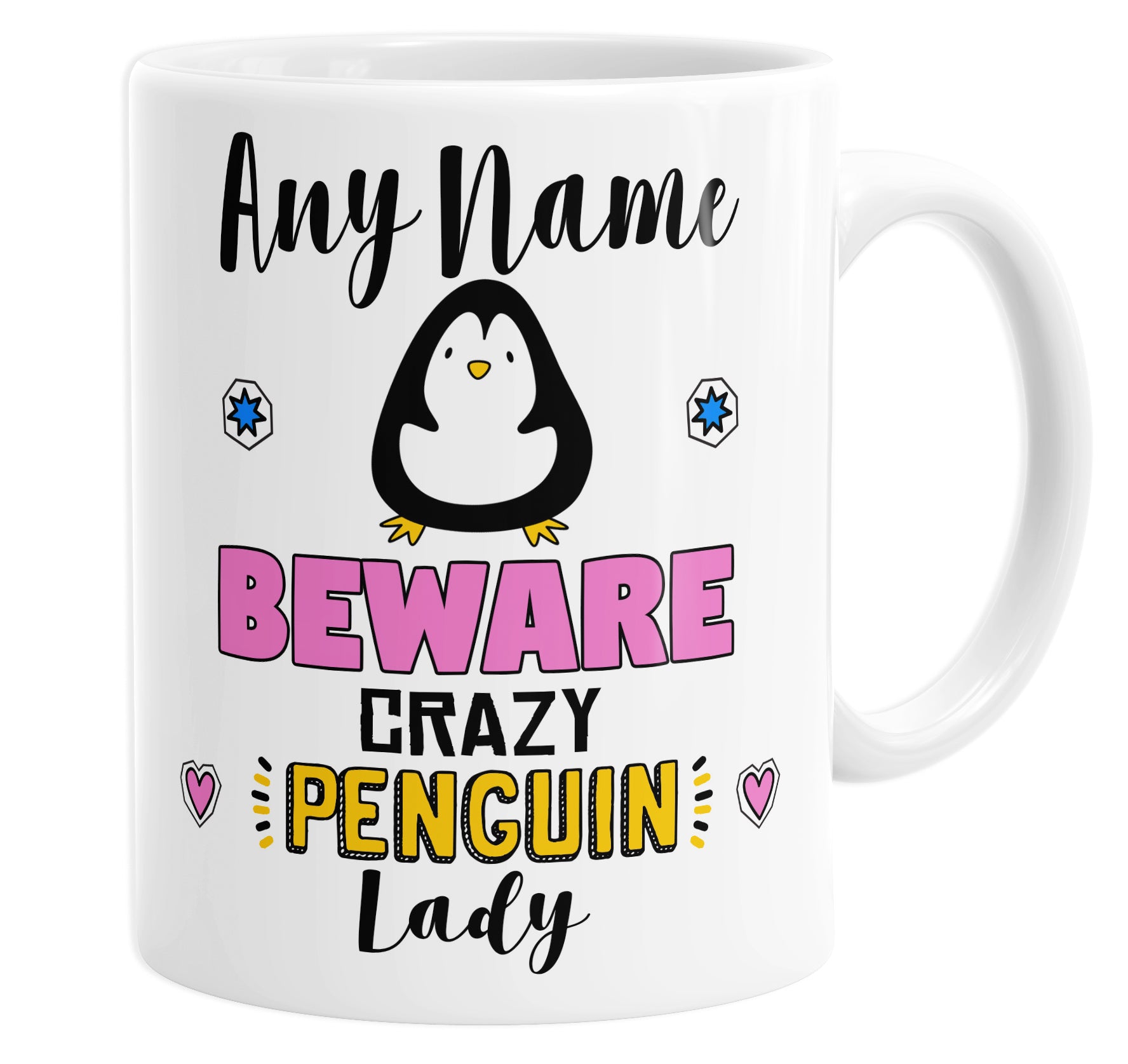 Beware Crazy Penguin Lady Personalised Custom Name Mug