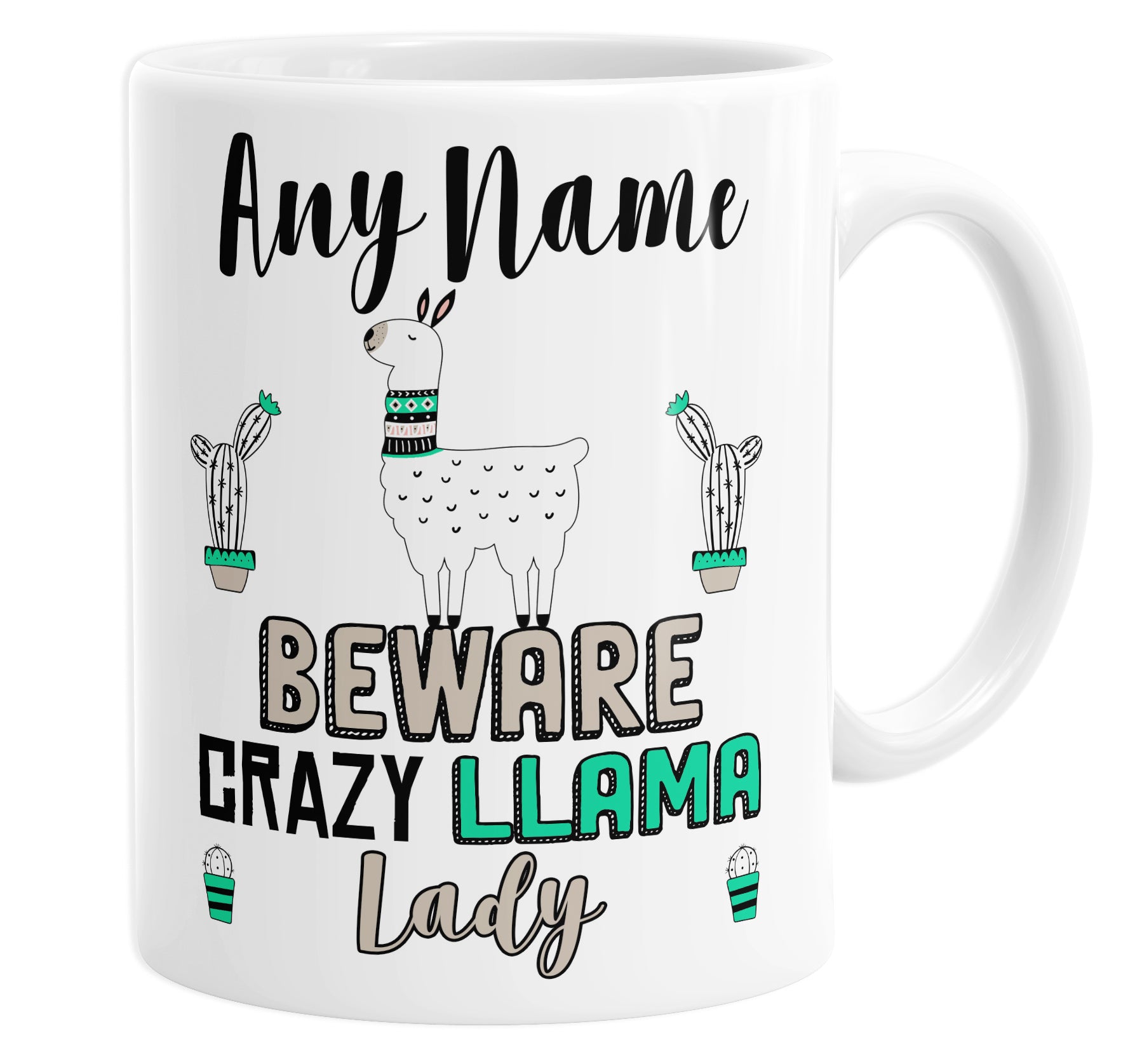 Beware Crazy Llama Lady Personalised Custom Name Mug