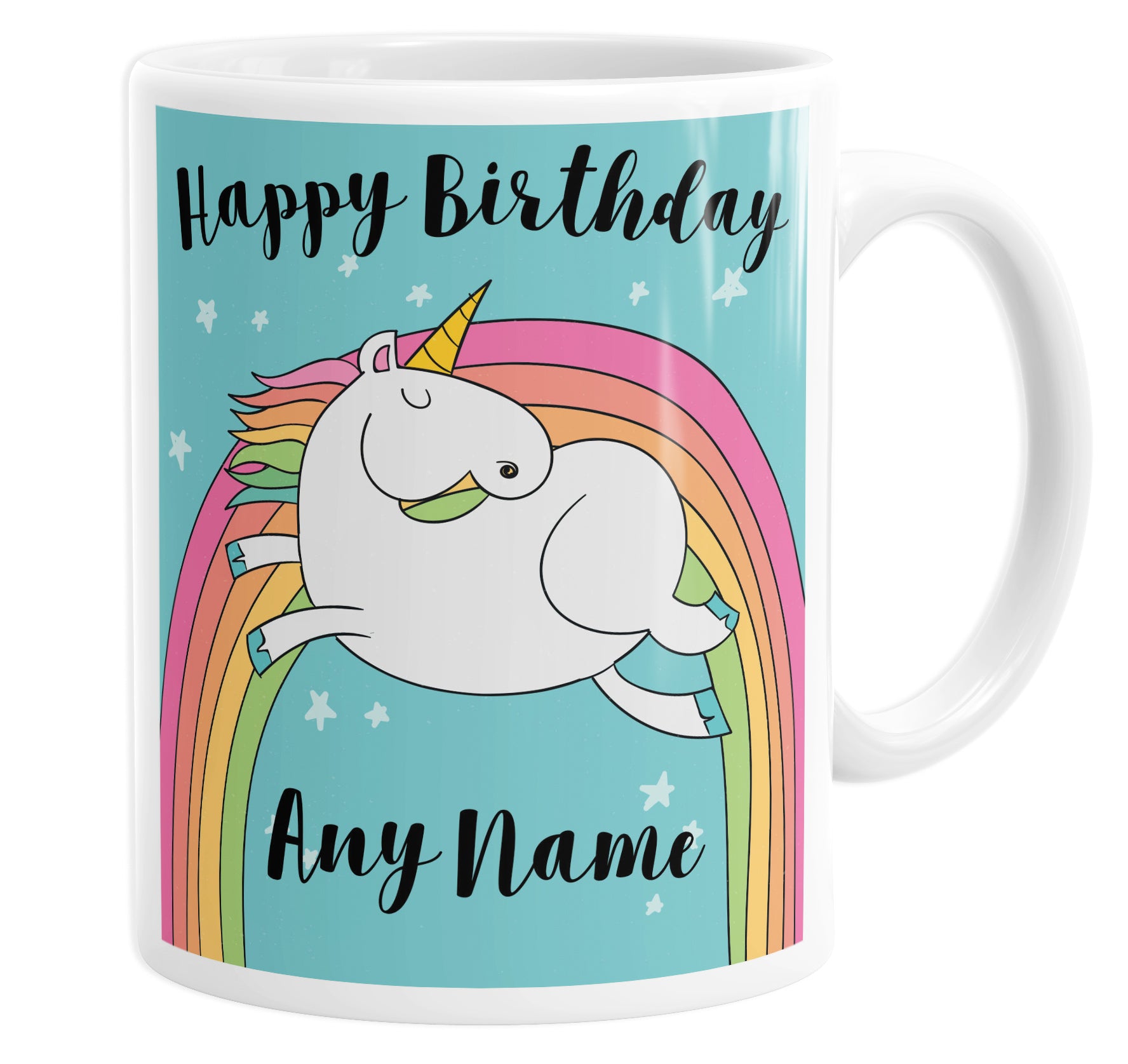 Happy Birthday Unicorn Rainbow Personalised Custom Name Mug