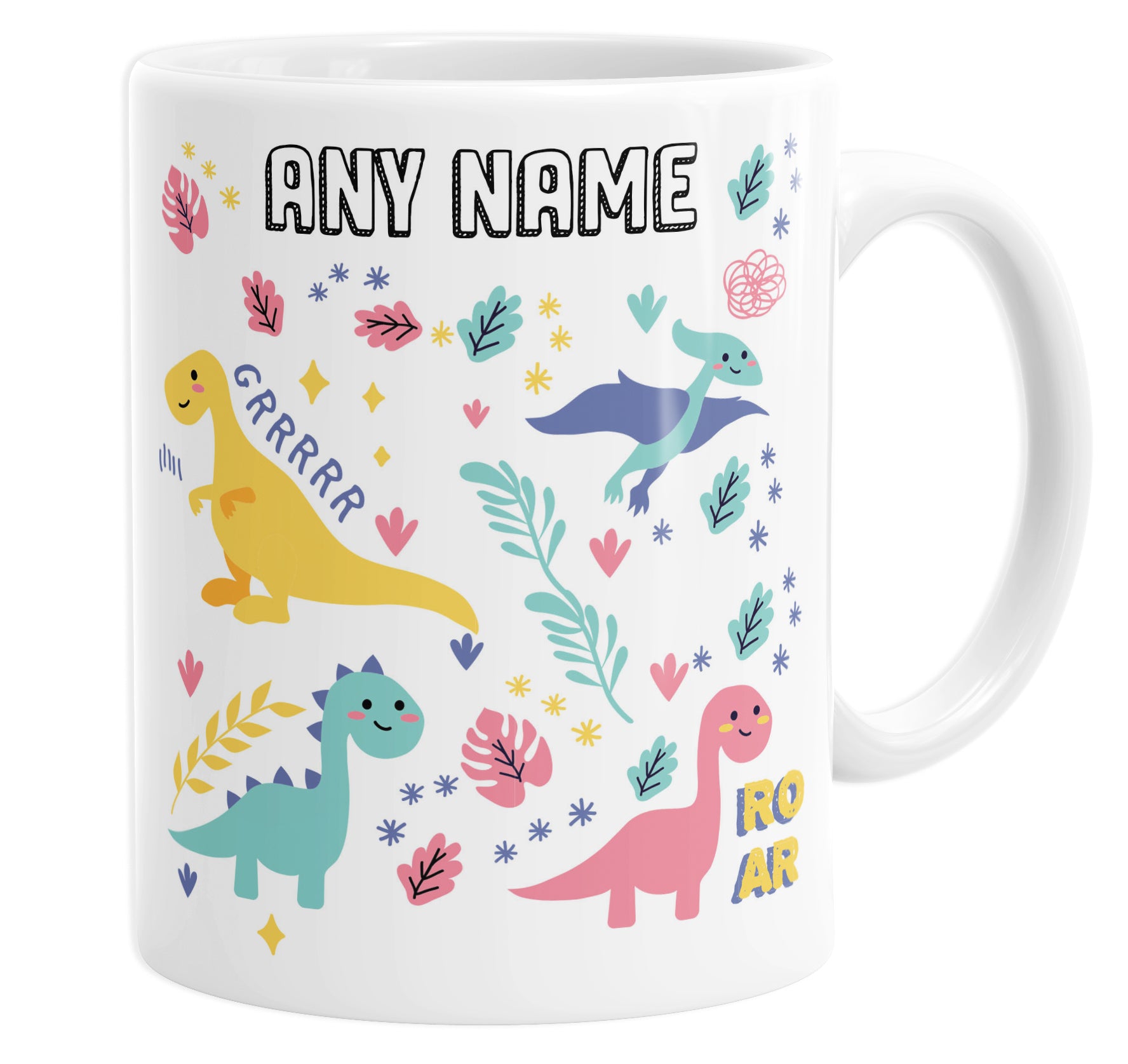 Pastel Coloured Cute Dinosaurs Personalised Custom Name Mug
