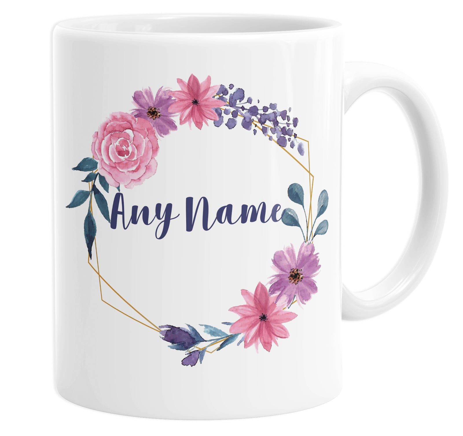 Floral Round Wreath Bouquet Roses Personalised Custom Name Mug