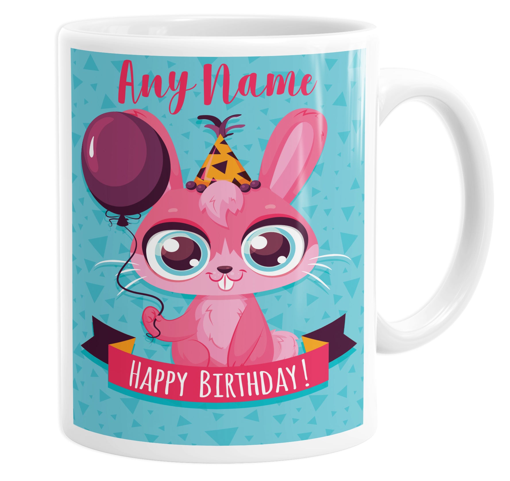 Happy Birthday Pink Rabbit Personalised Custom Name Mug