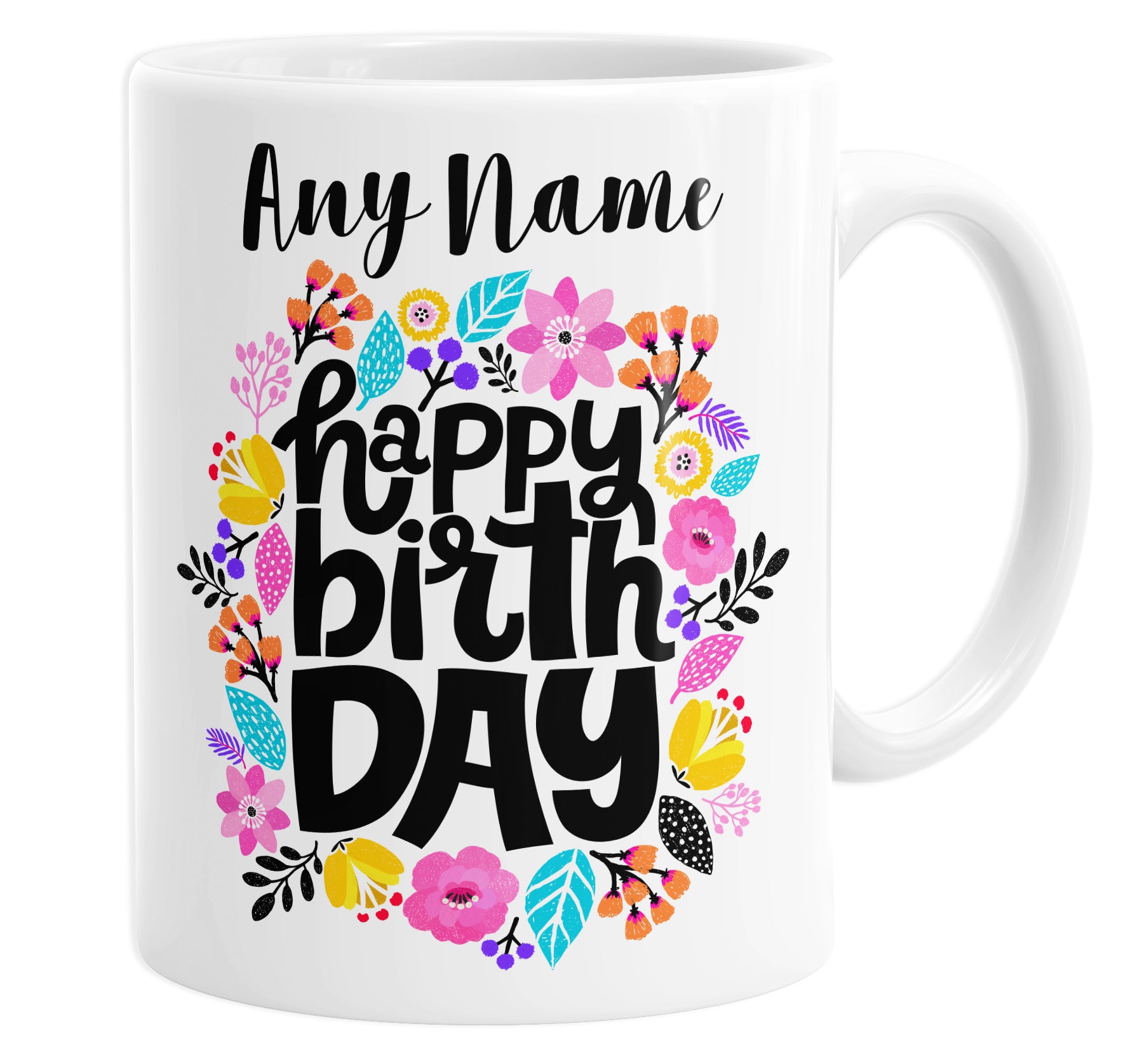 Happy Birthday Floral Hippy Boho Personalised Custom Name Mug
