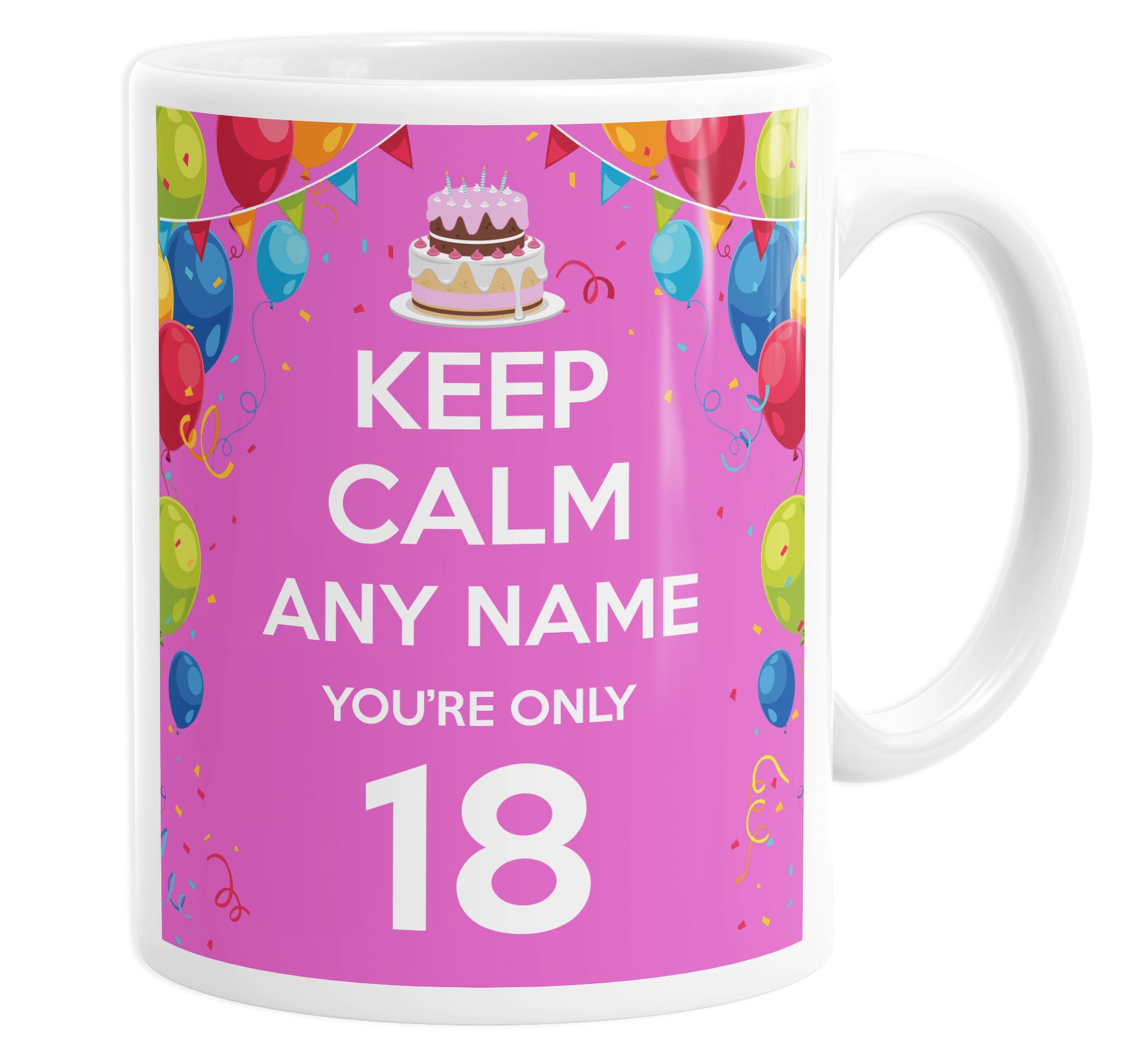 Keep Calm You're Only 18  Pink Personalised Custom Name Mug