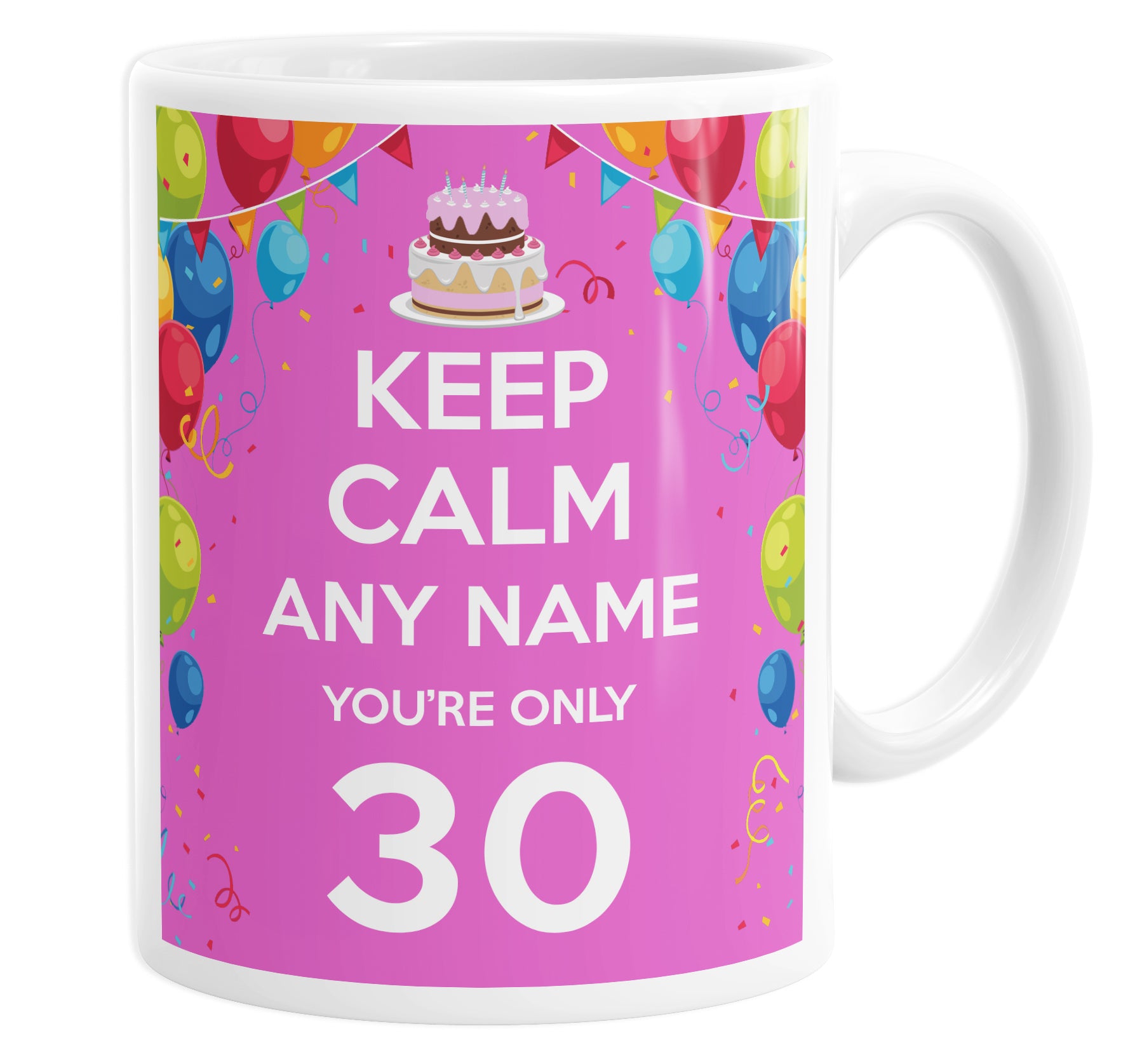 Keep Calm You're Only 30  Pink Personalised Custom Name Mug