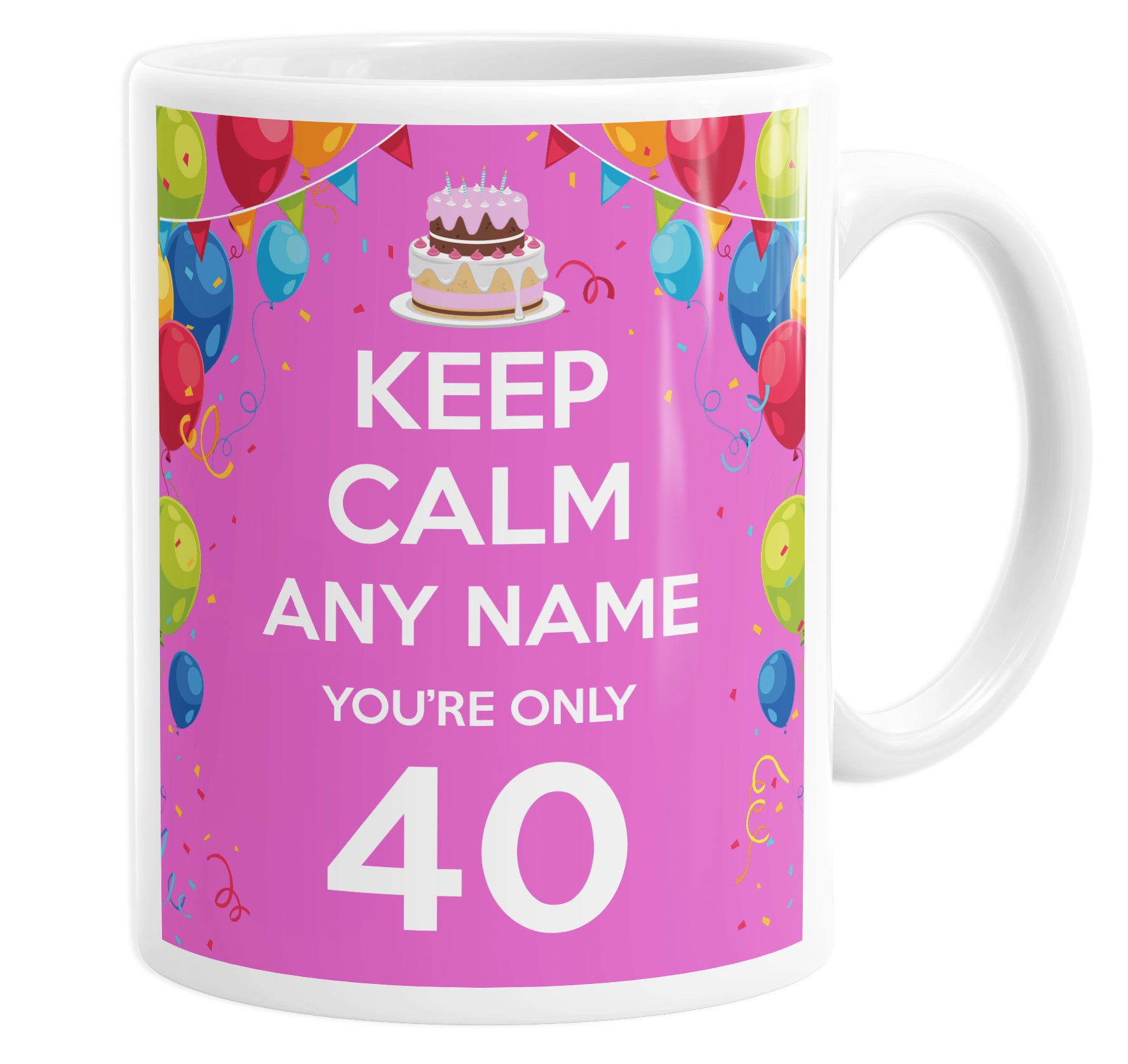 Keep Calm You're Only 40  Pink Personalised Custom Name Mug