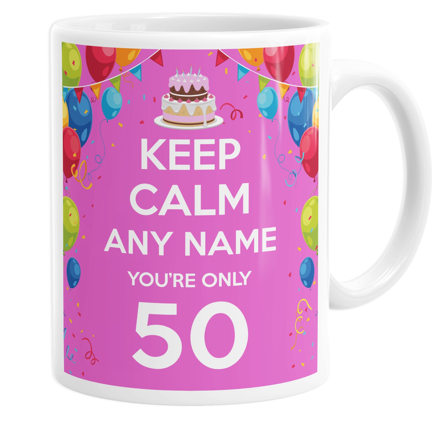 Keep Calm You're Only 50  Pink Personalised Custom Name Mug