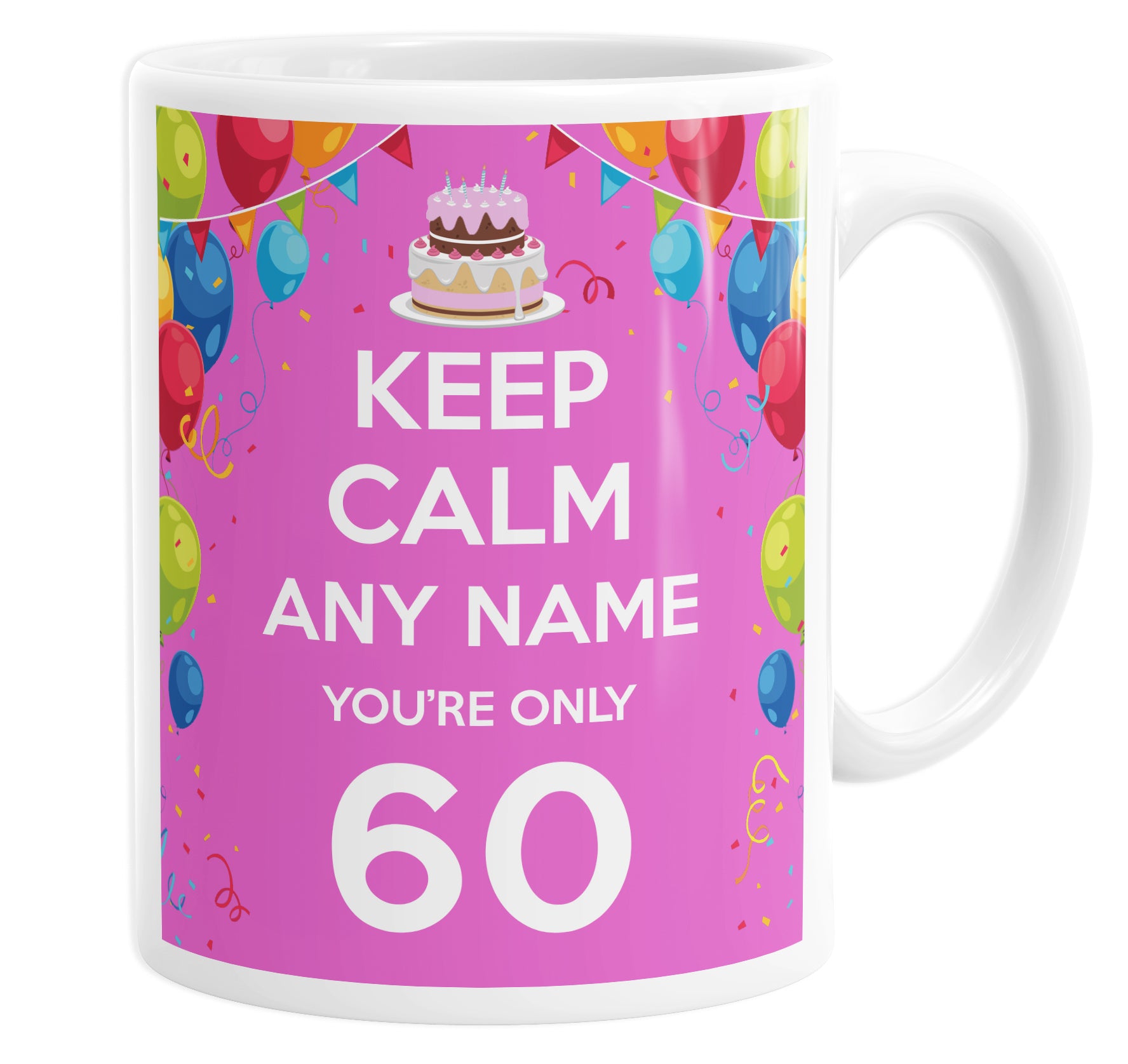 Keep Calm You're Only 60  Pink Personalised Custom Name Mug