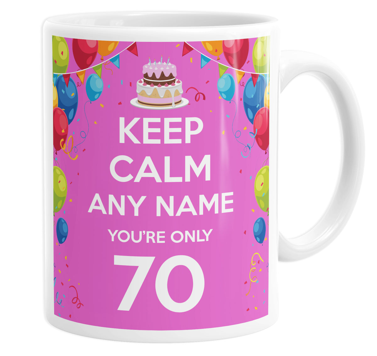 Keep Calm You&#39;re Only 70  Pink Personalised Custom Name Mug