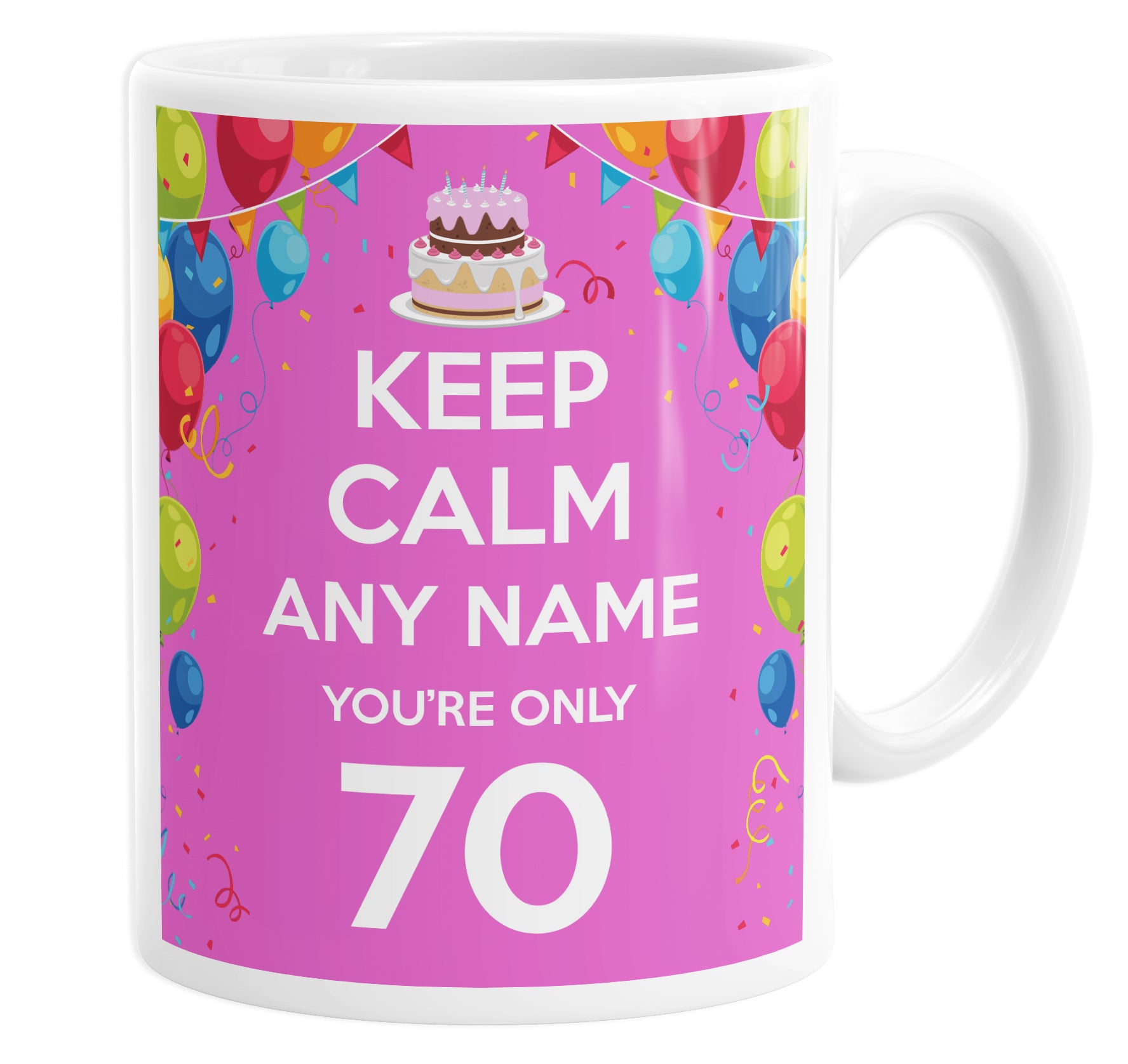 Keep Calm You're Only 70  Pink Personalised Custom Name Mug