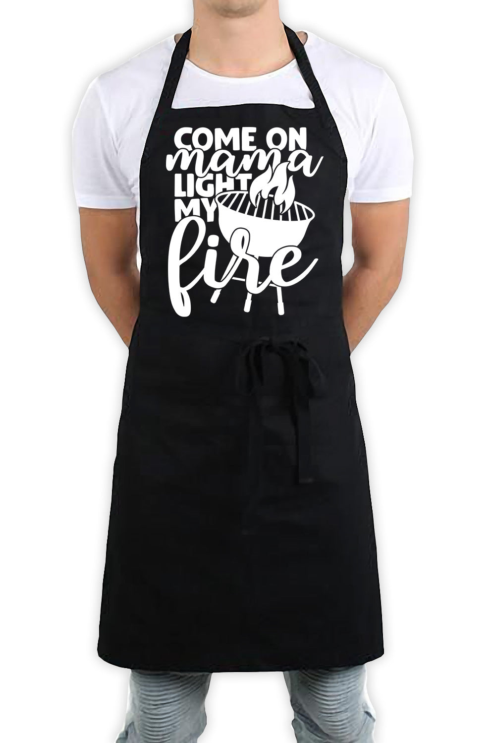 Come On Mama Light My Fire Funny Kitchen BBQ Apron Black