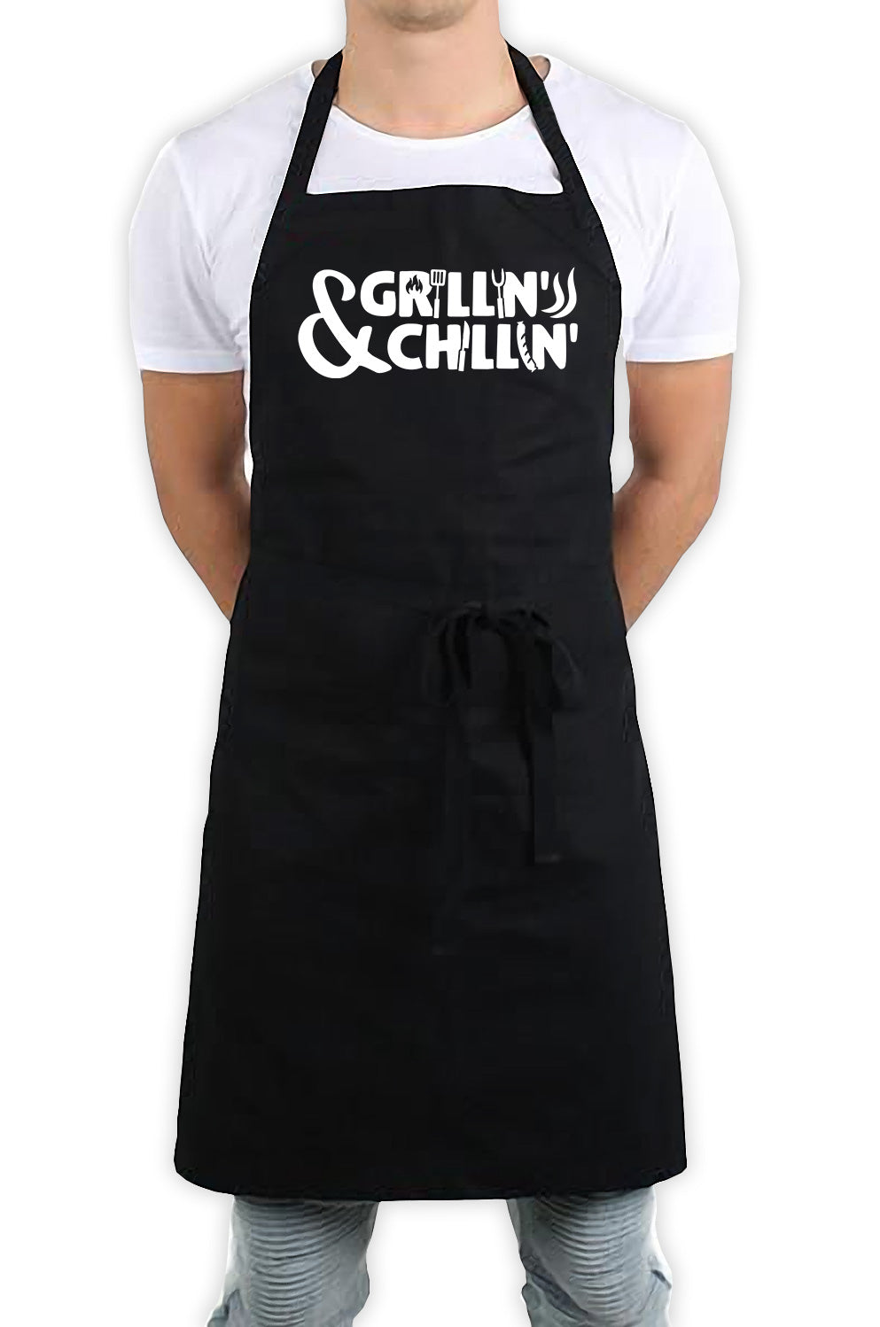 Grillin & Chillin Funny Kitchen BBQ Apron Black