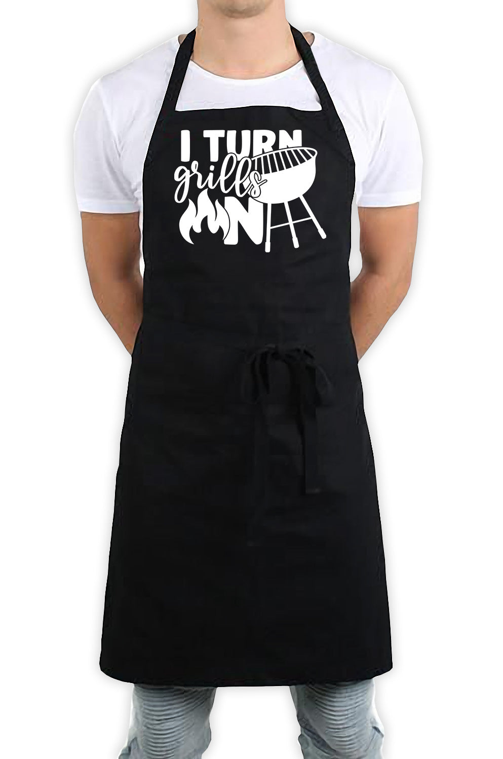 I Turn Grills On Funny Kitchen BBQ Apron Black