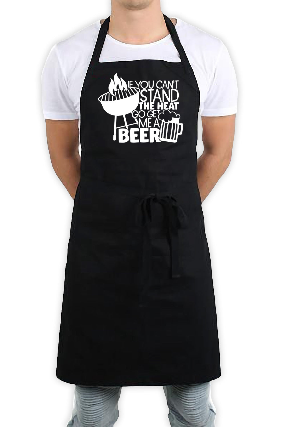 If You Can't Stand The Heat Go Get Me A Beer Funny Kitchen BBQ Apron Black