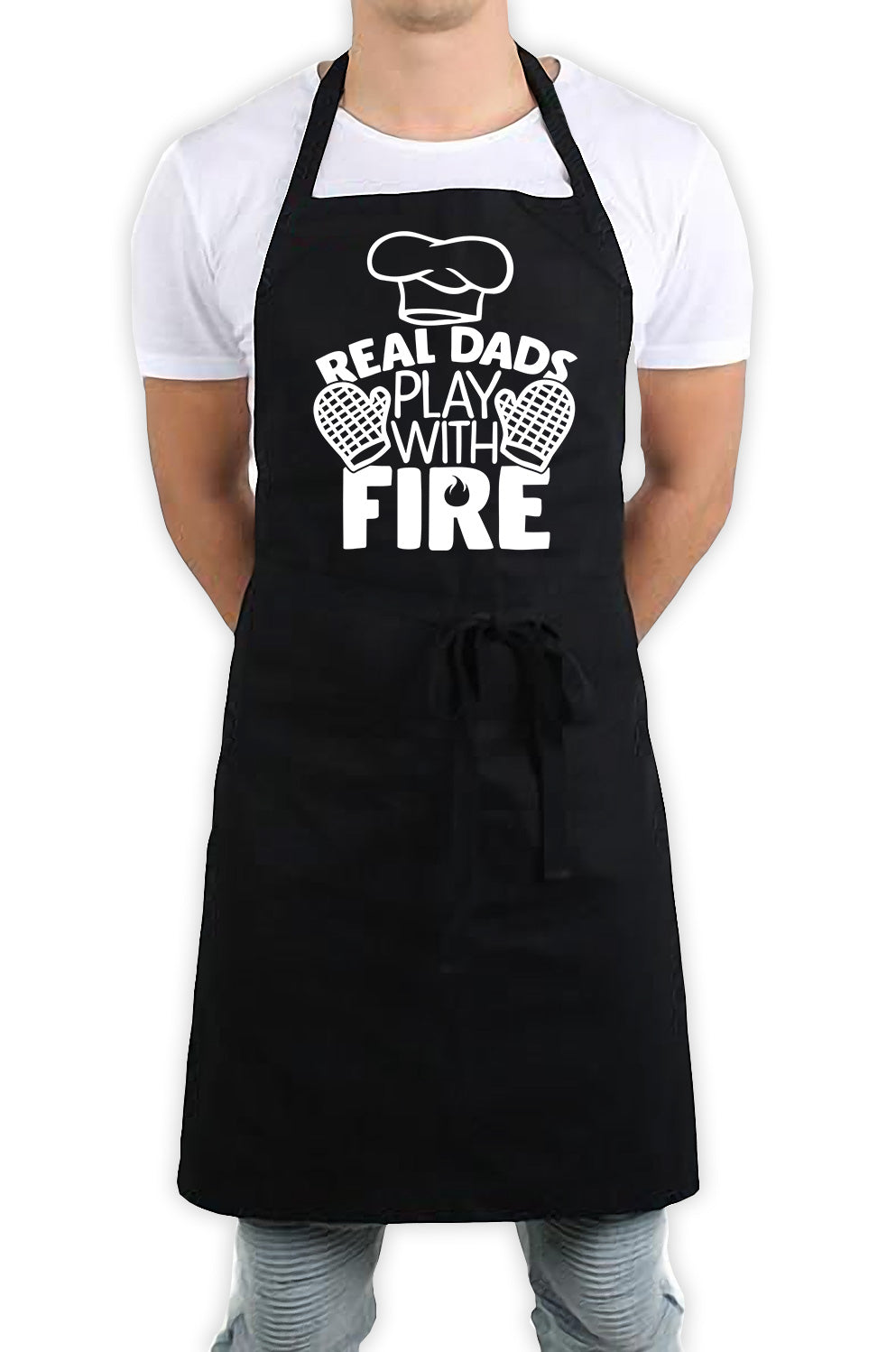 Real Dads Play With Fire Funny Kitchen BBQ Apron Black