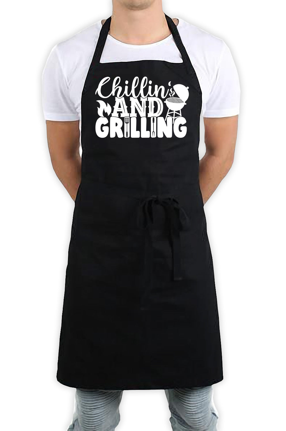 Chillin & Grillin Funny Kitchen BBQ Apron Black