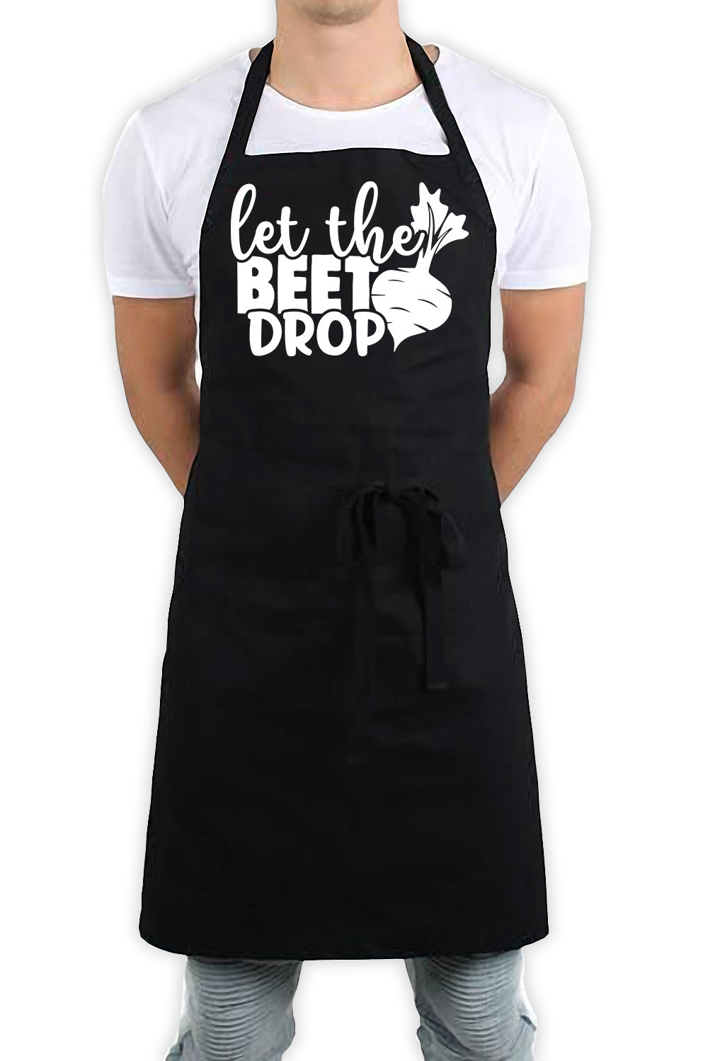 Let The Beet Drop Vegan Vegetarian Funny Kitchen BBQ Apron Black