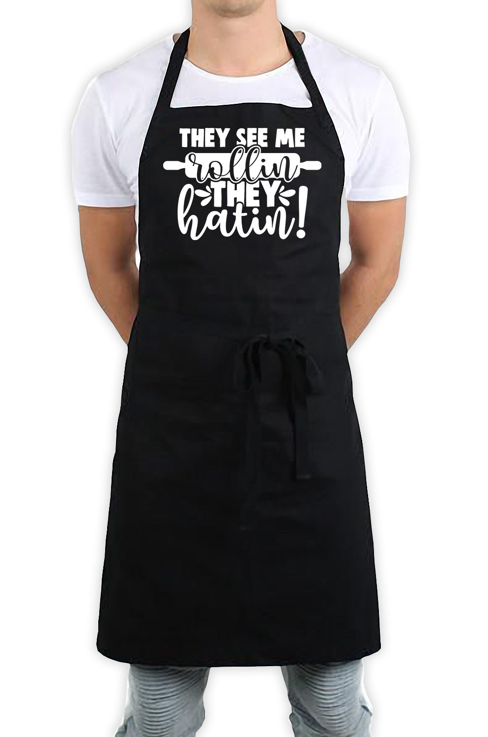 They See Me Rollin They Hatin Funny Kitchen BBQ Apron Black