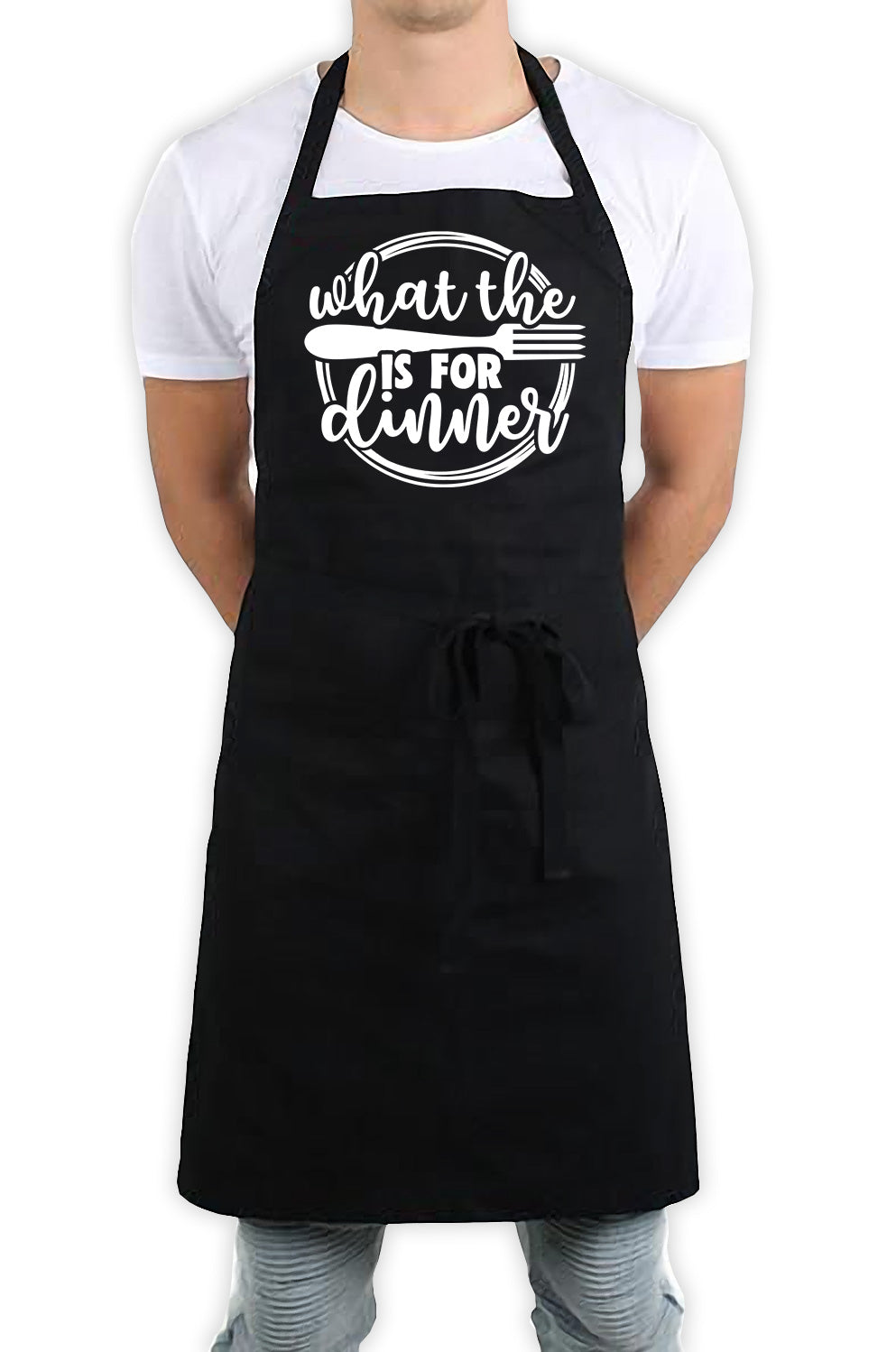 What The Fork Is For Dinner Funny Kitchen BBQ Apron Black