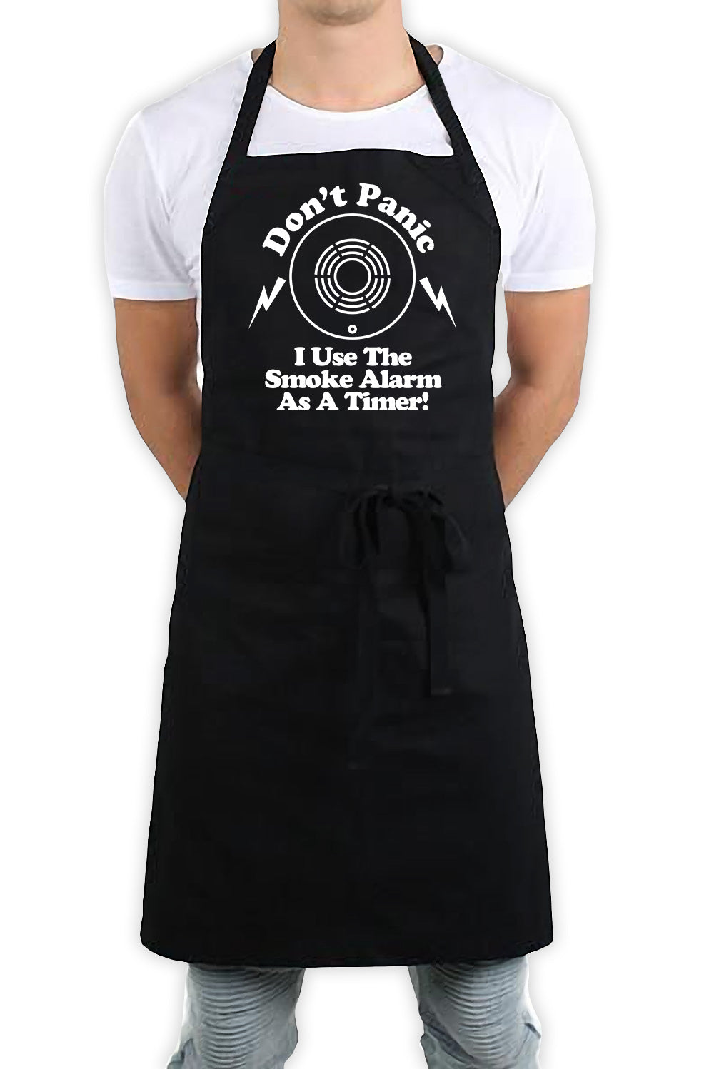 Don't Panic I Use A Smoke Alarm As A Timer Funny Kitchen BBQ Apron Black