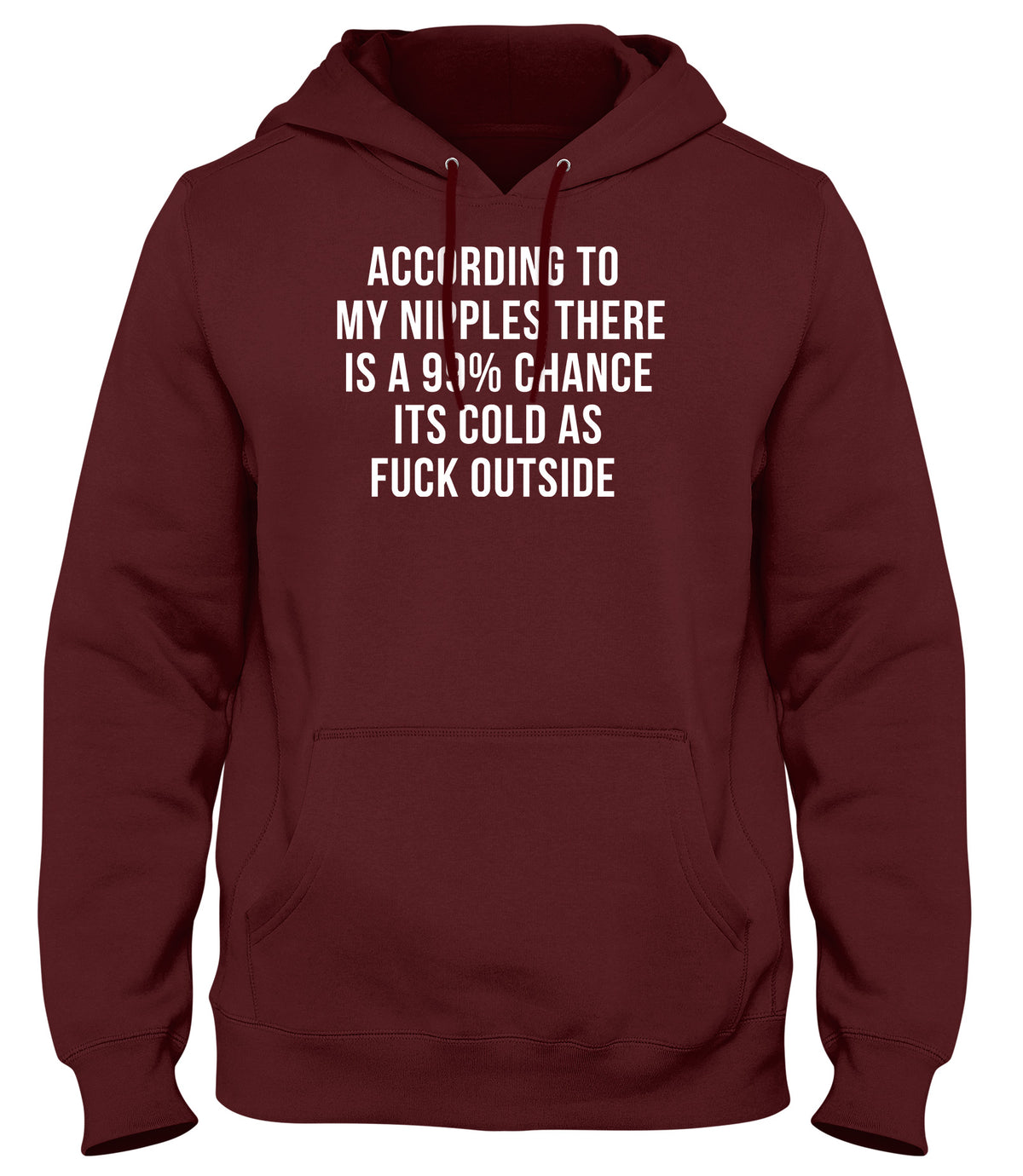 ACCORDING TO MY NIPPLES THERE IS A 99% CHANCE IT&#39;S COLD OUTSIDE MENS WOMENS UNISEX FUNNY HOODIE