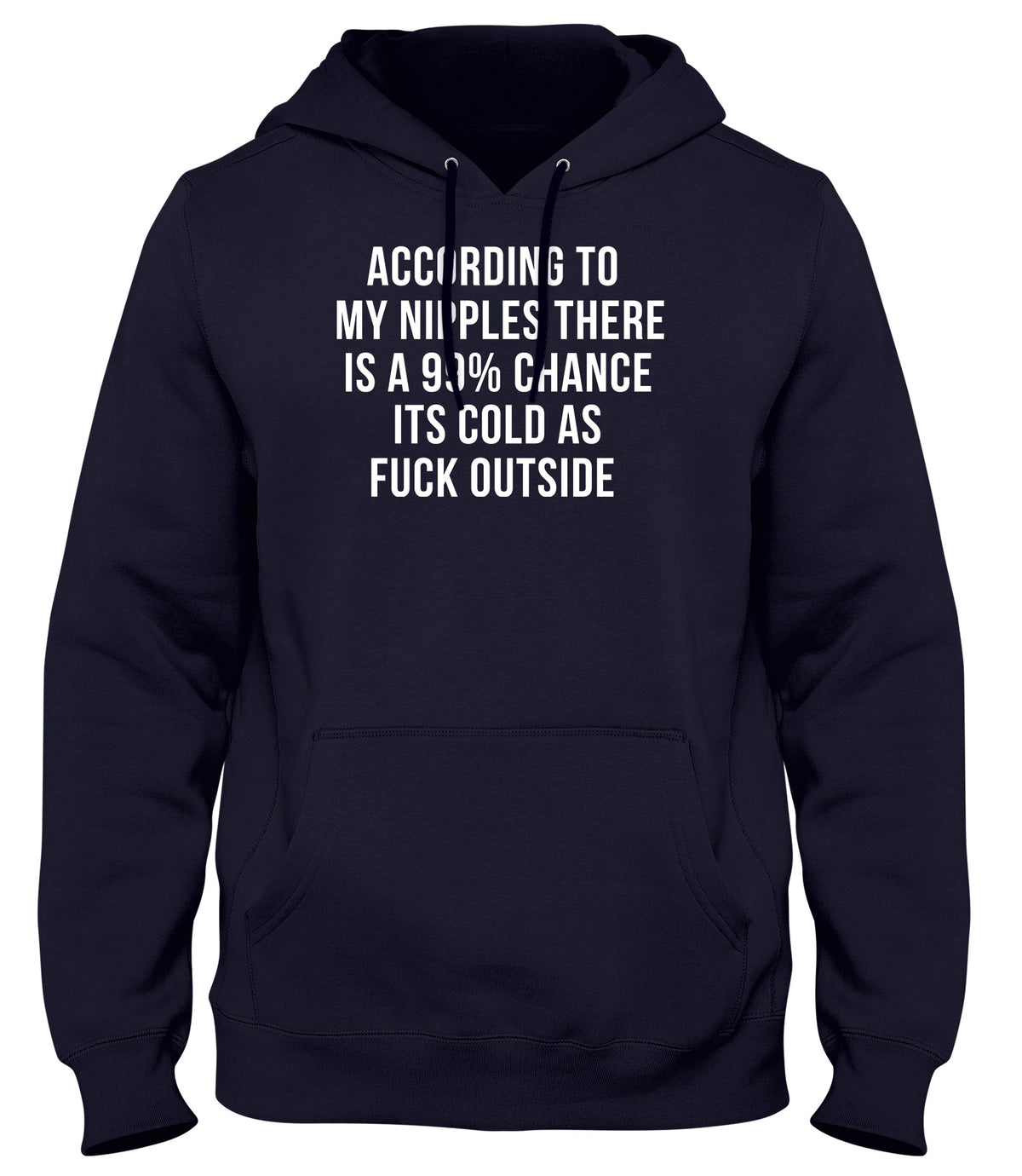 ACCORDING TO MY NIPPLES THERE IS A 99% CHANCE IT&#39;S COLD OUTSIDE MENS WOMENS UNISEX FUNNY HOODIE