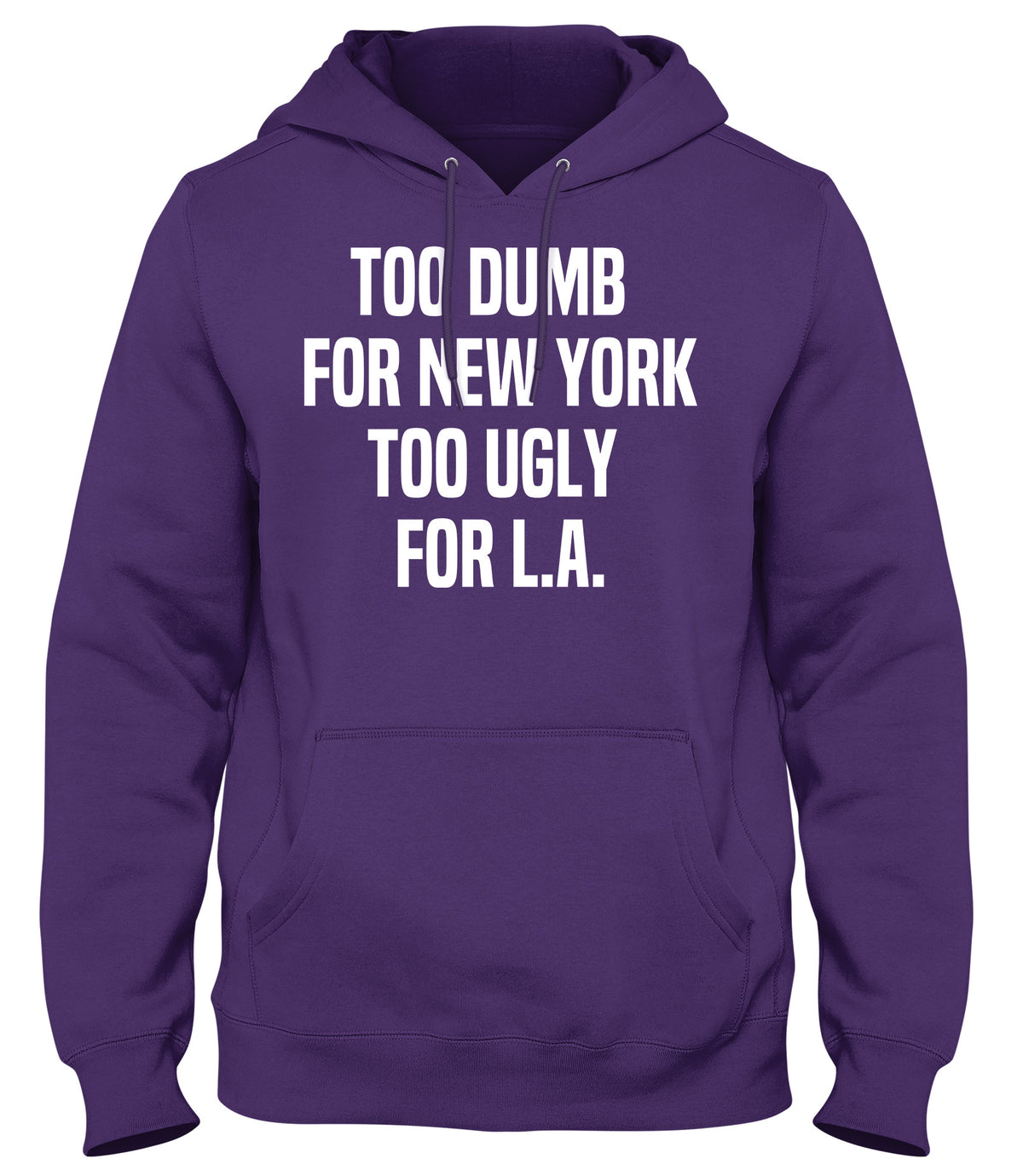 TOO DUMB FOR NEW YORK TOO UGLY FOR LA MENS WOMENS UNISEX FUNNY HOODIE