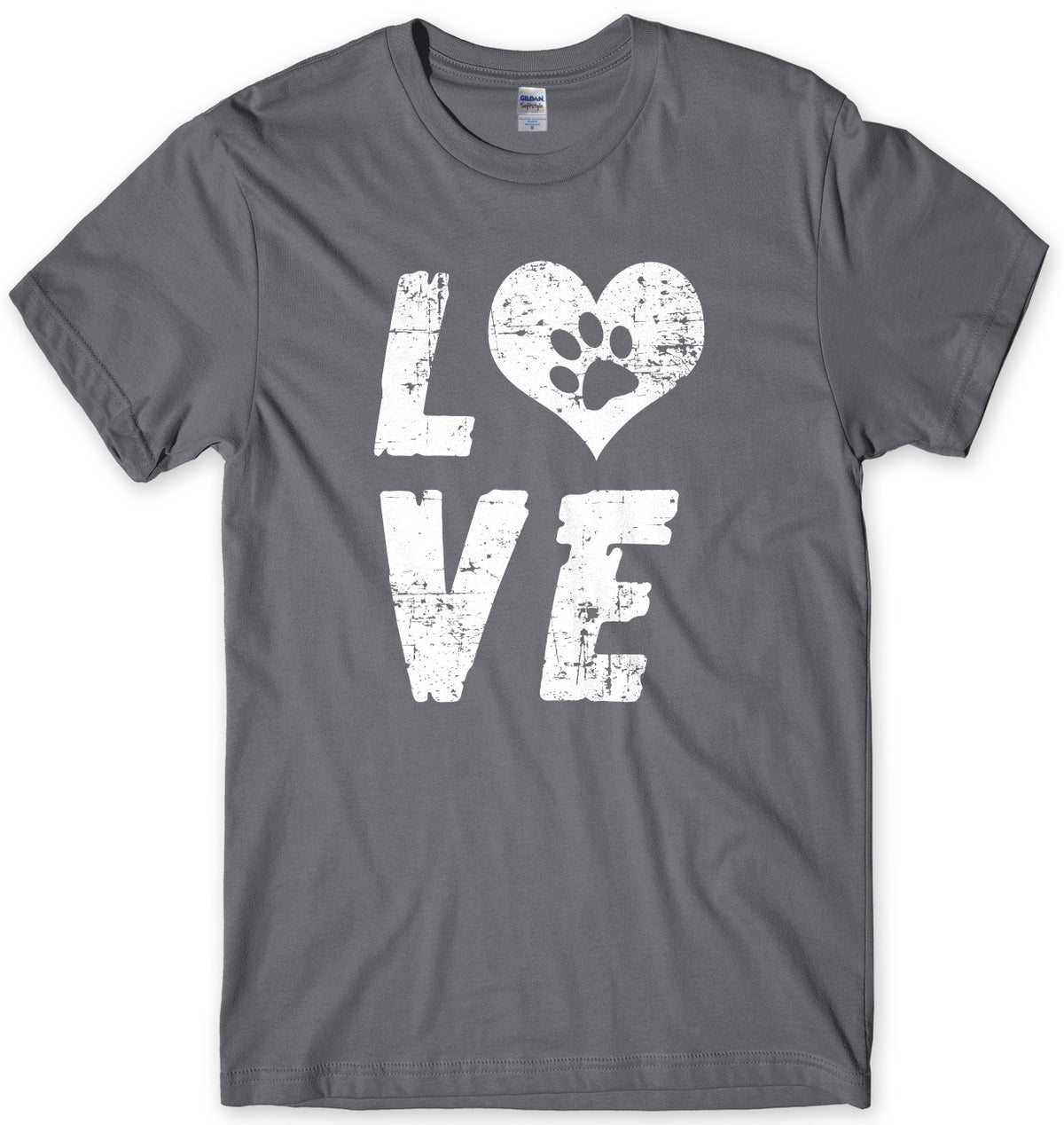 Love Dogs Paw Print Love Heart Mens Unisex T-Shirt