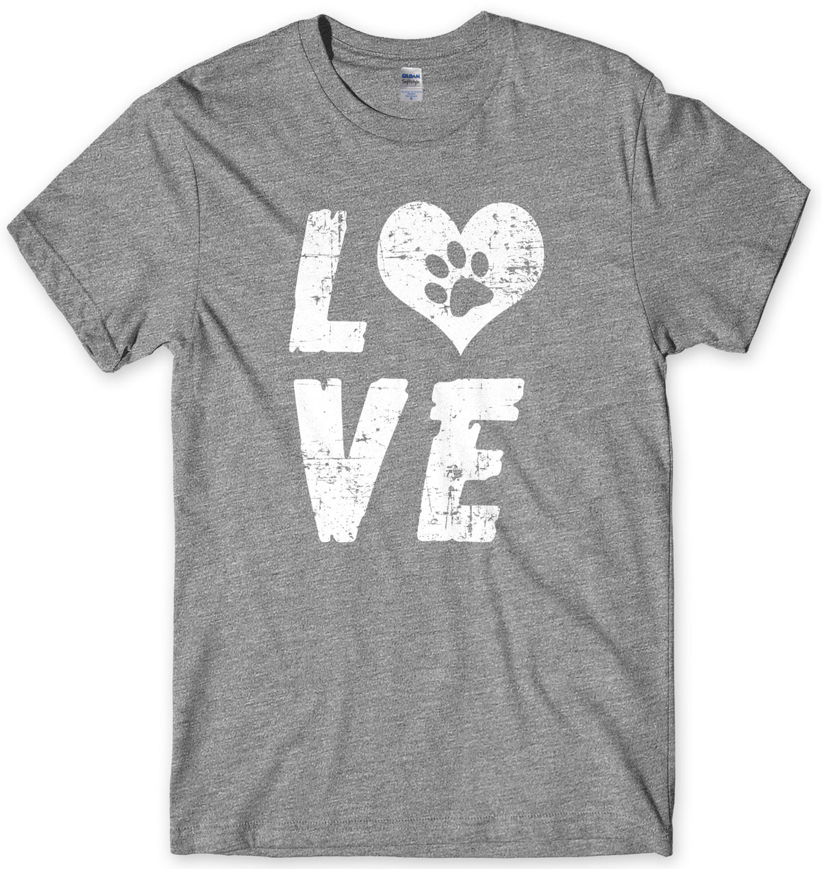Love Dogs Paw Print Love Heart Mens Unisex T-Shirt