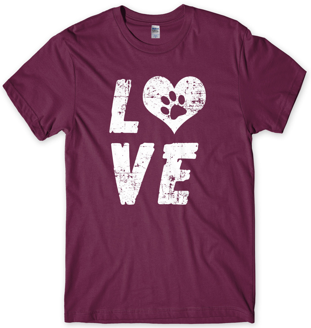 Love Dogs Paw Print Love Heart Mens Unisex T-Shirt