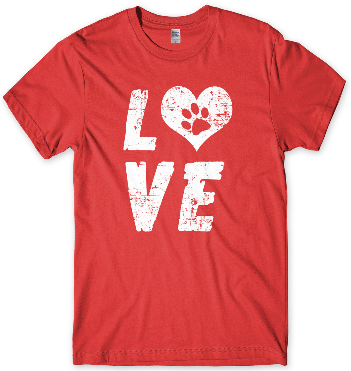 Love Dogs Paw Print Love Heart Mens Unisex T-Shirt