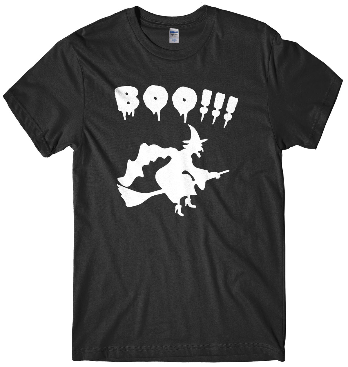 BOO!! Witch Flying A Broomstick Mens Unisex Halloween T-Shirt