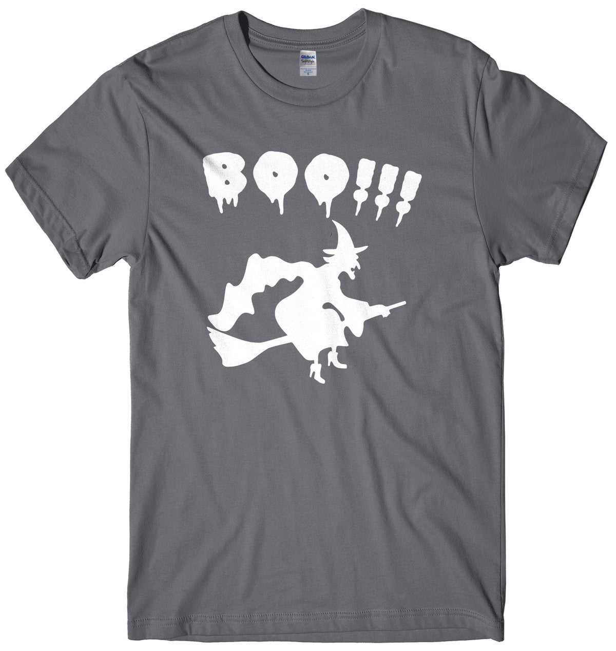 BOO!! Witch Flying A Broomstick Mens Unisex Halloween T-Shirt