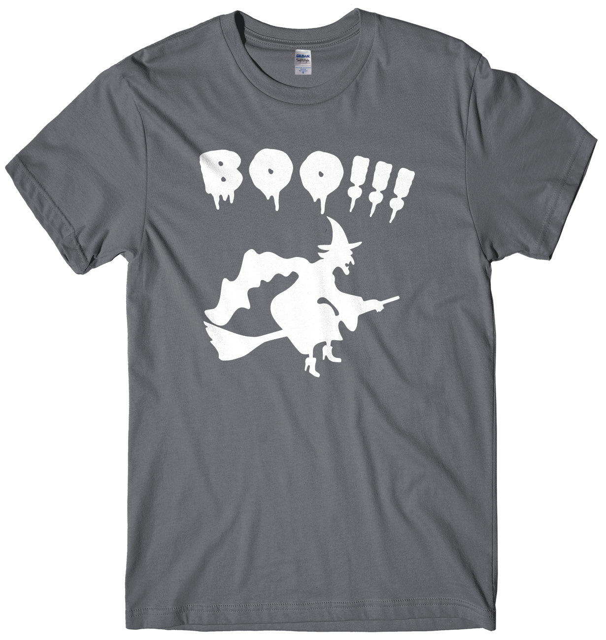 BOO!! Witch Flying A Broomstick Mens Unisex Halloween T-Shirt