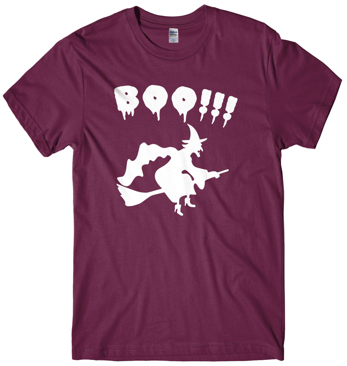 BOO!! Witch Flying A Broomstick Mens Unisex Halloween T-Shirt