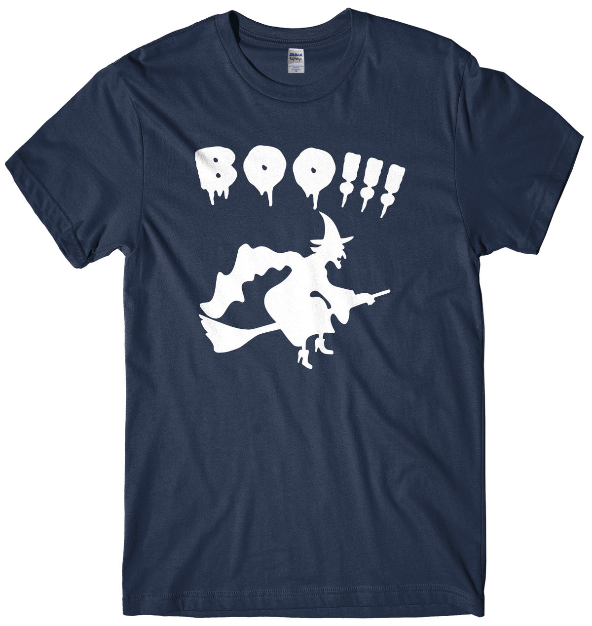 BOO!! Witch Flying A Broomstick Mens Unisex Halloween T-Shirt