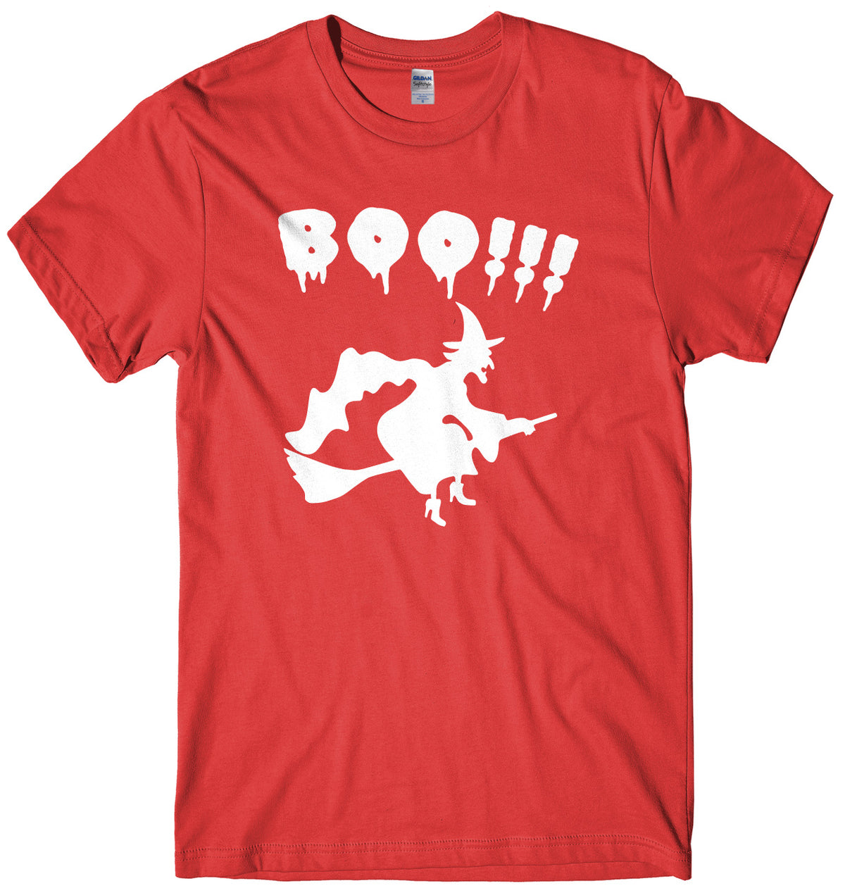 BOO!! Witch Flying A Broomstick Mens Unisex Halloween T-Shirt