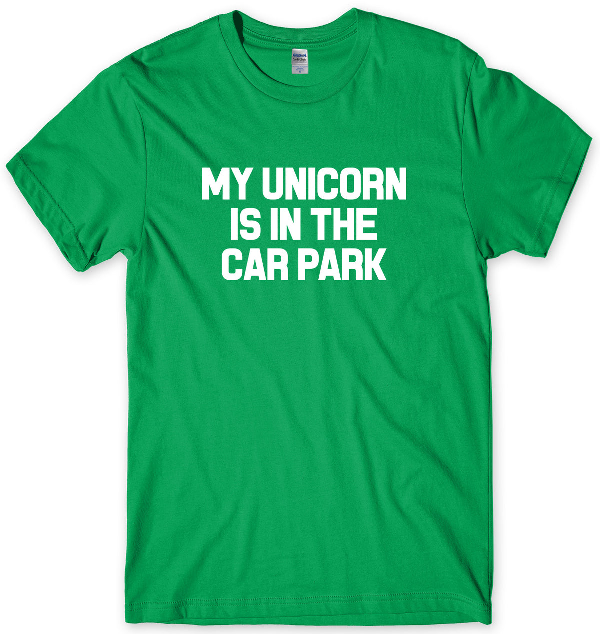 MY UNICORN IS IN THE CAR PARK MENS FUNNY UNISEX T-SHIRT