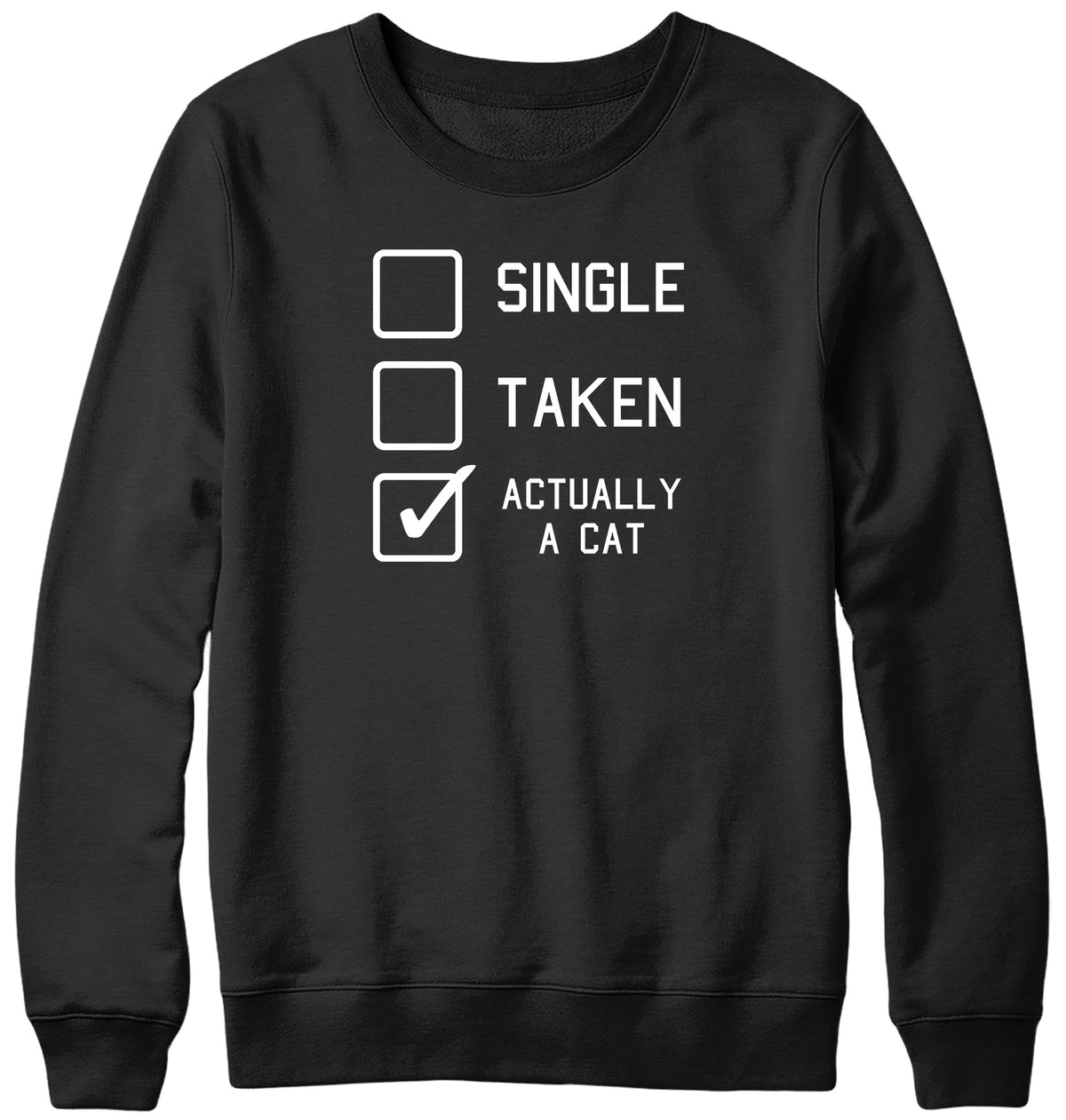 SINGLE  TAKEN  ACTUALLY A CAT MENS LADIES WOMENS UNISEX SWEATSHIRT SWEATER