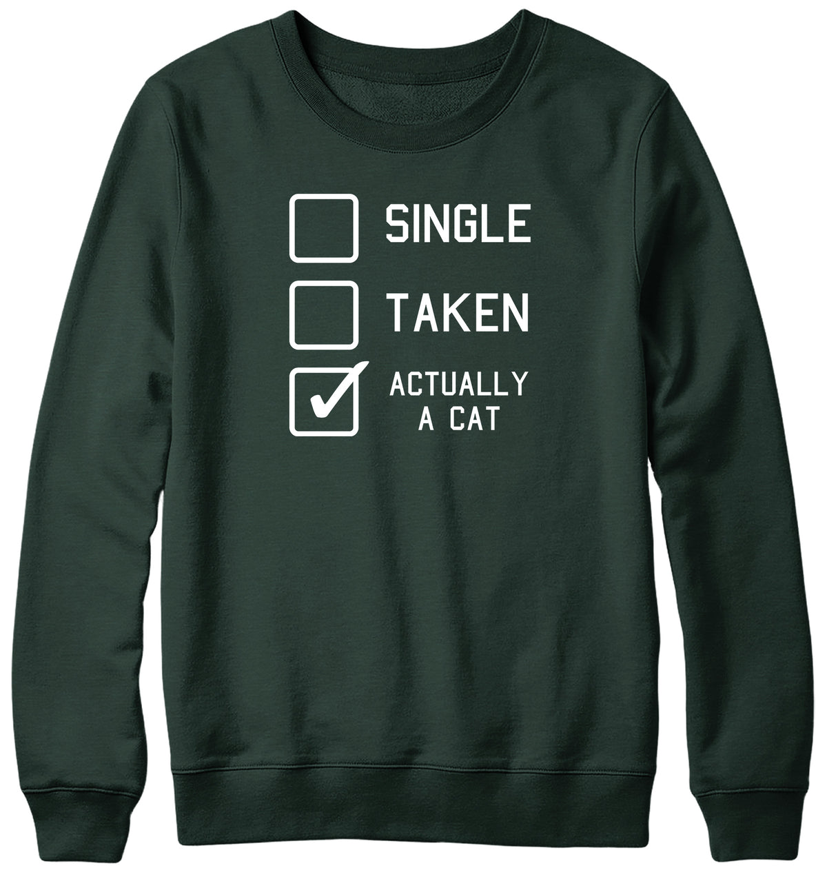 SINGLE  TAKEN  ACTUALLY A CAT MENS LADIES WOMENS UNISEX SWEATSHIRT SWEATER