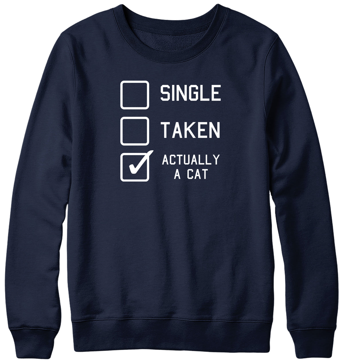 SINGLE  TAKEN  ACTUALLY A CAT MENS LADIES WOMENS UNISEX SWEATSHIRT SWEATER