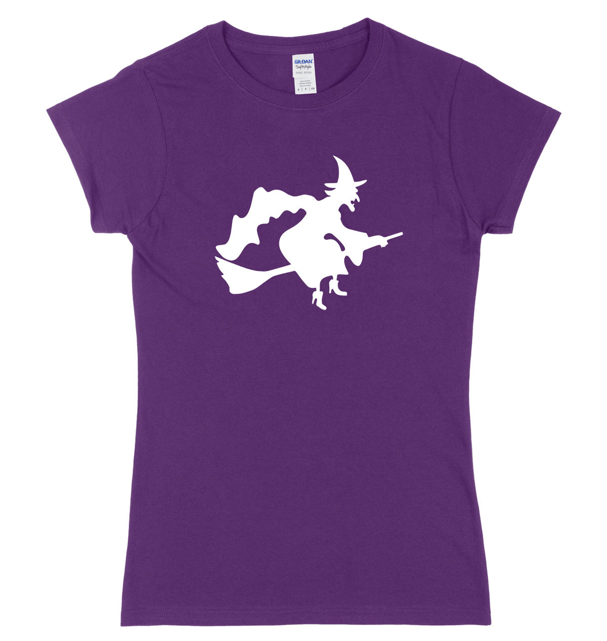 Witch Flying A Broomstick Design Womens Ladies Slim Fit Halloween T-Shirt