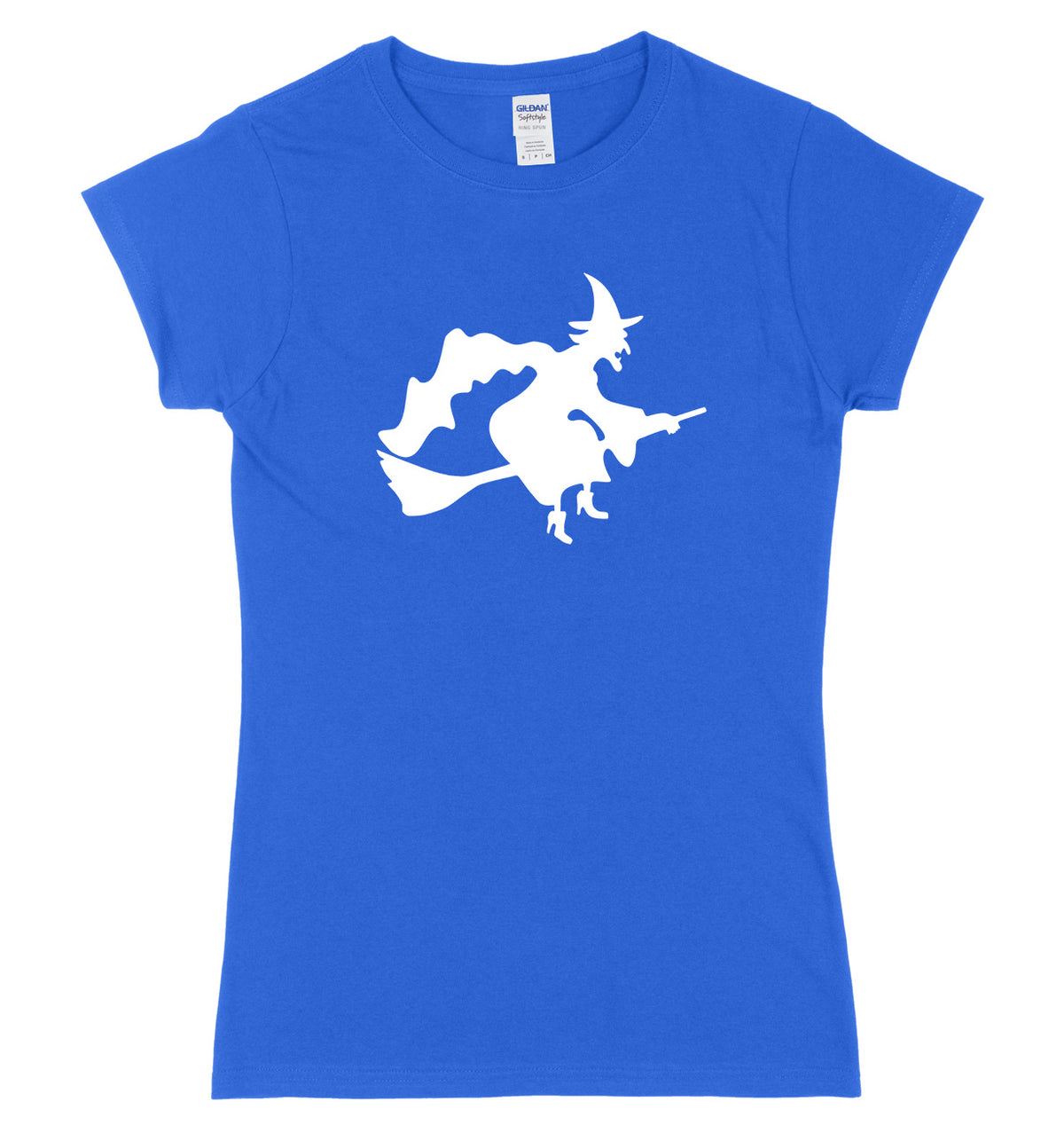 Witch Flying A Broomstick Design Womens Ladies Slim Fit Halloween T-Shirt