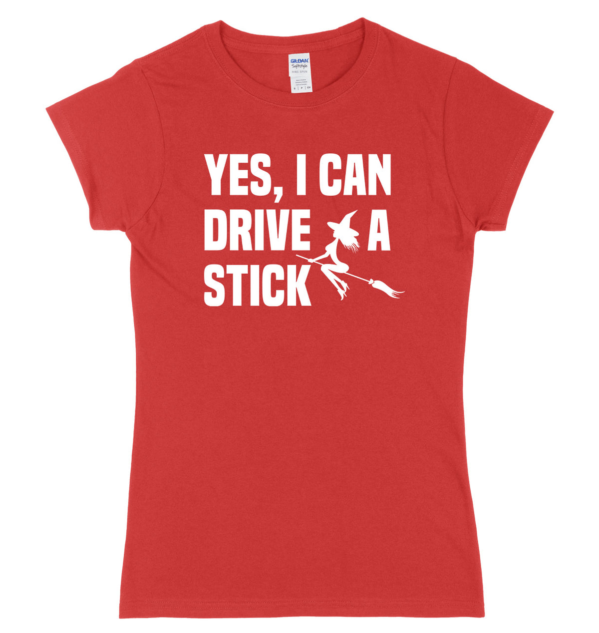Yes I Can Drive A Stick Broomstick Witch Womens Ladies Slim Fit Halloween T-Shirt
