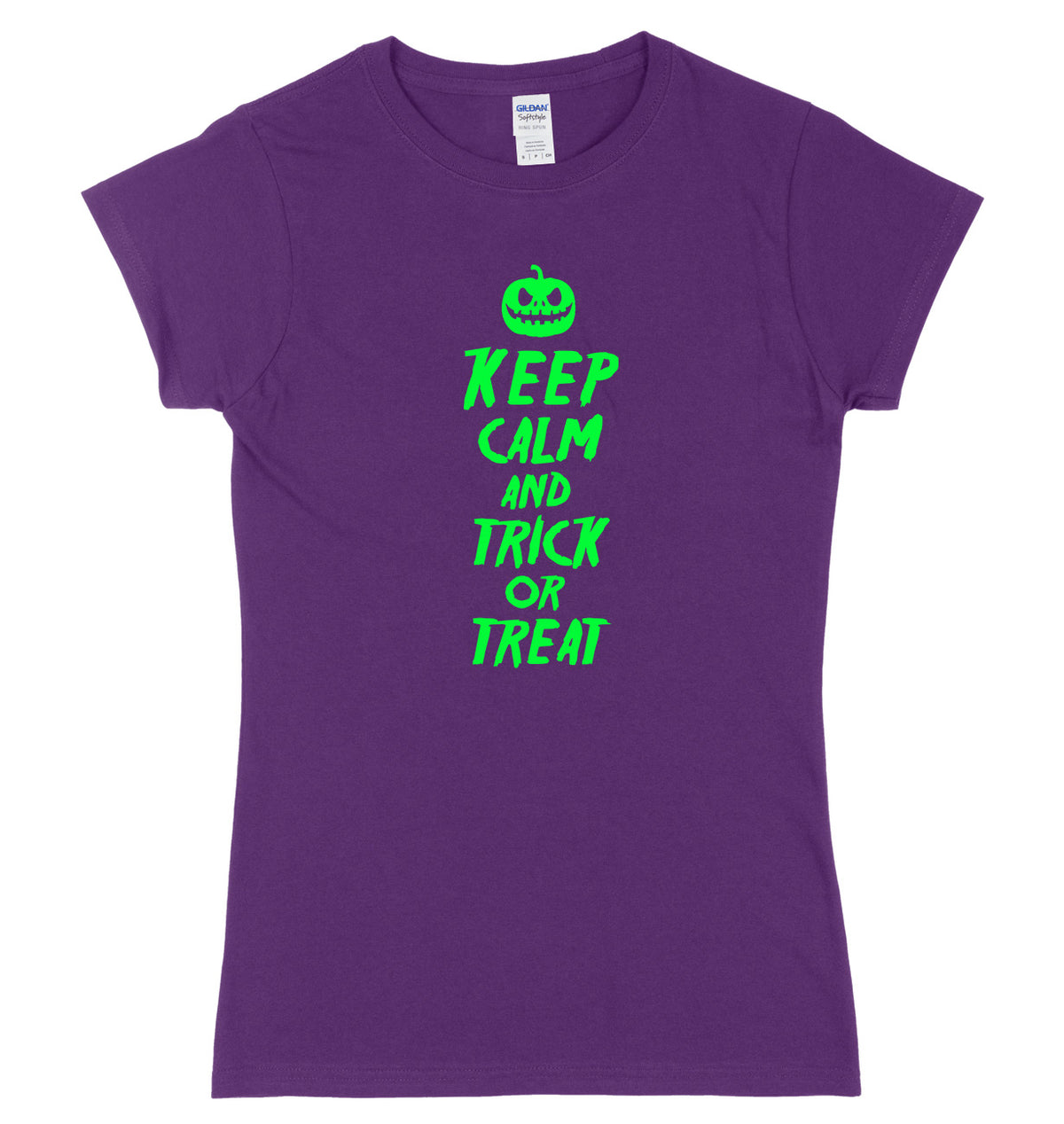 Keep Calm And Trick Or Treat Womens Ladies Slim Fit Halloween T-Shirt